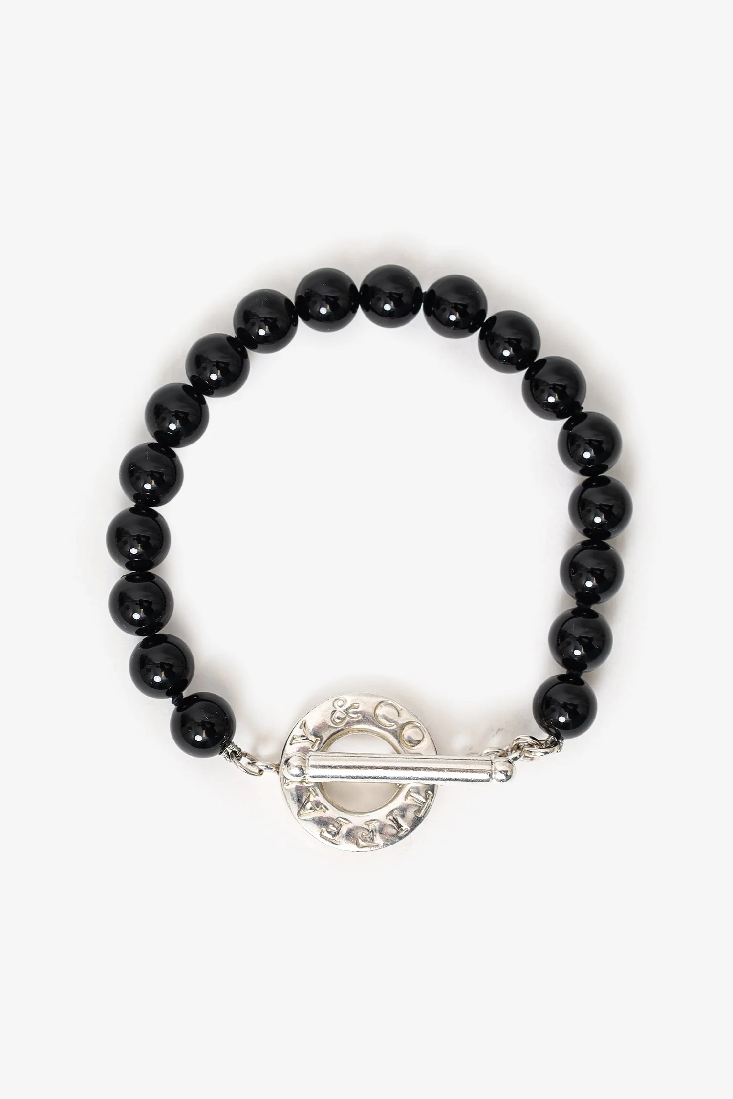 Tiffany & Co Sterling Silver/Black Onyx Bead Toggle 8mm Bracelet - Image 2