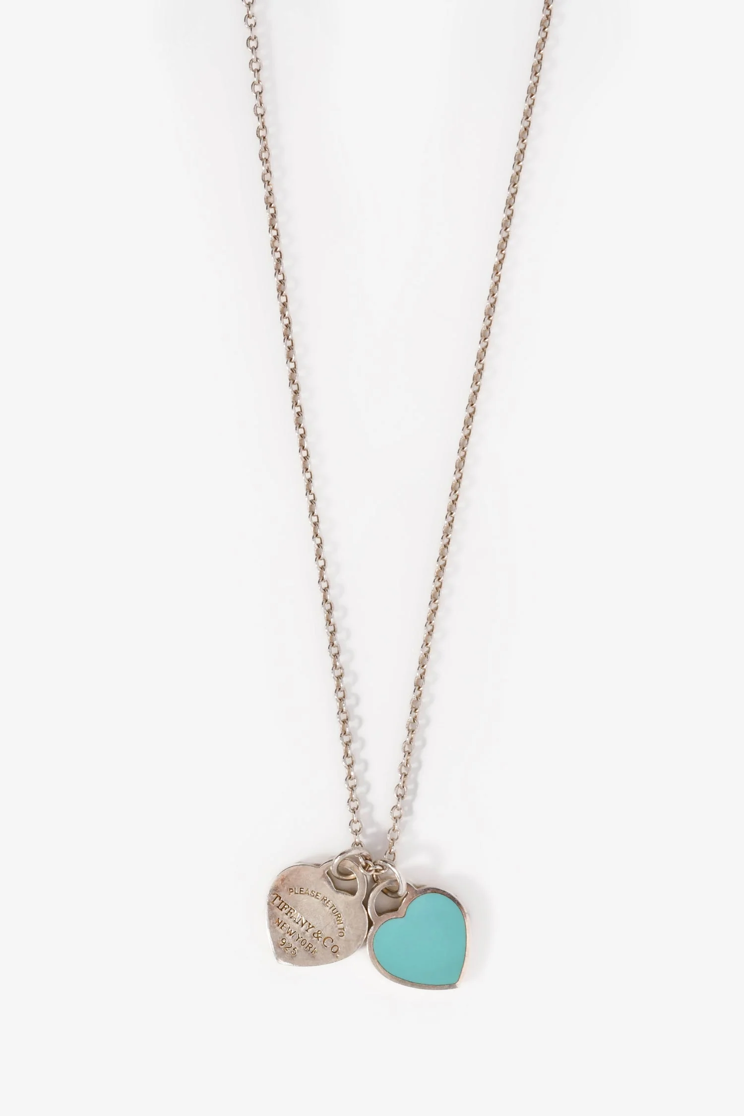 Tiffany & Co. Sterling Silver Blue Double Heart Pendant Necklace - Image 2