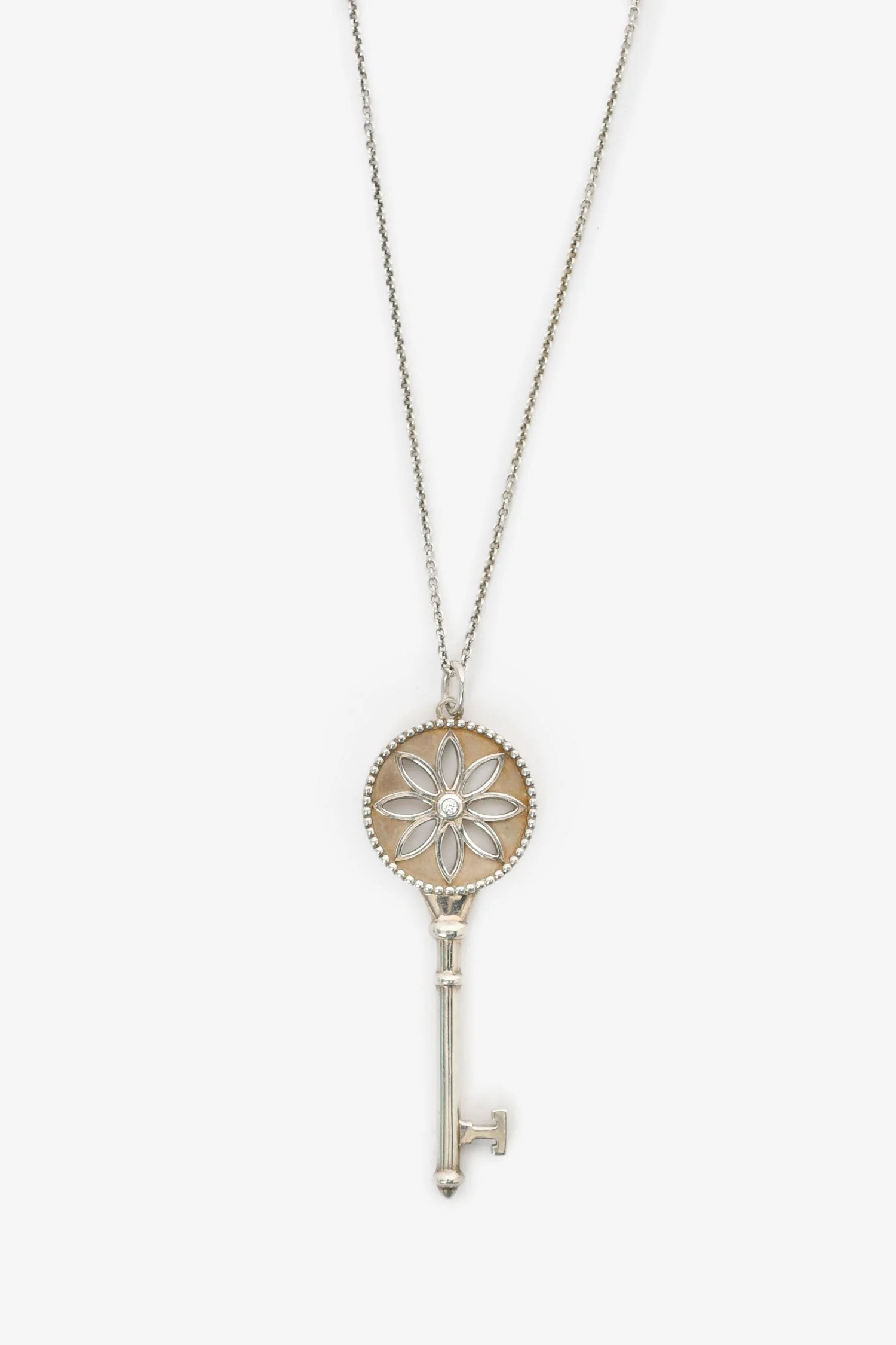 Tiffany & Co. Sterling Silver Diamond Daisy Key Pendant Necklace - Image 2