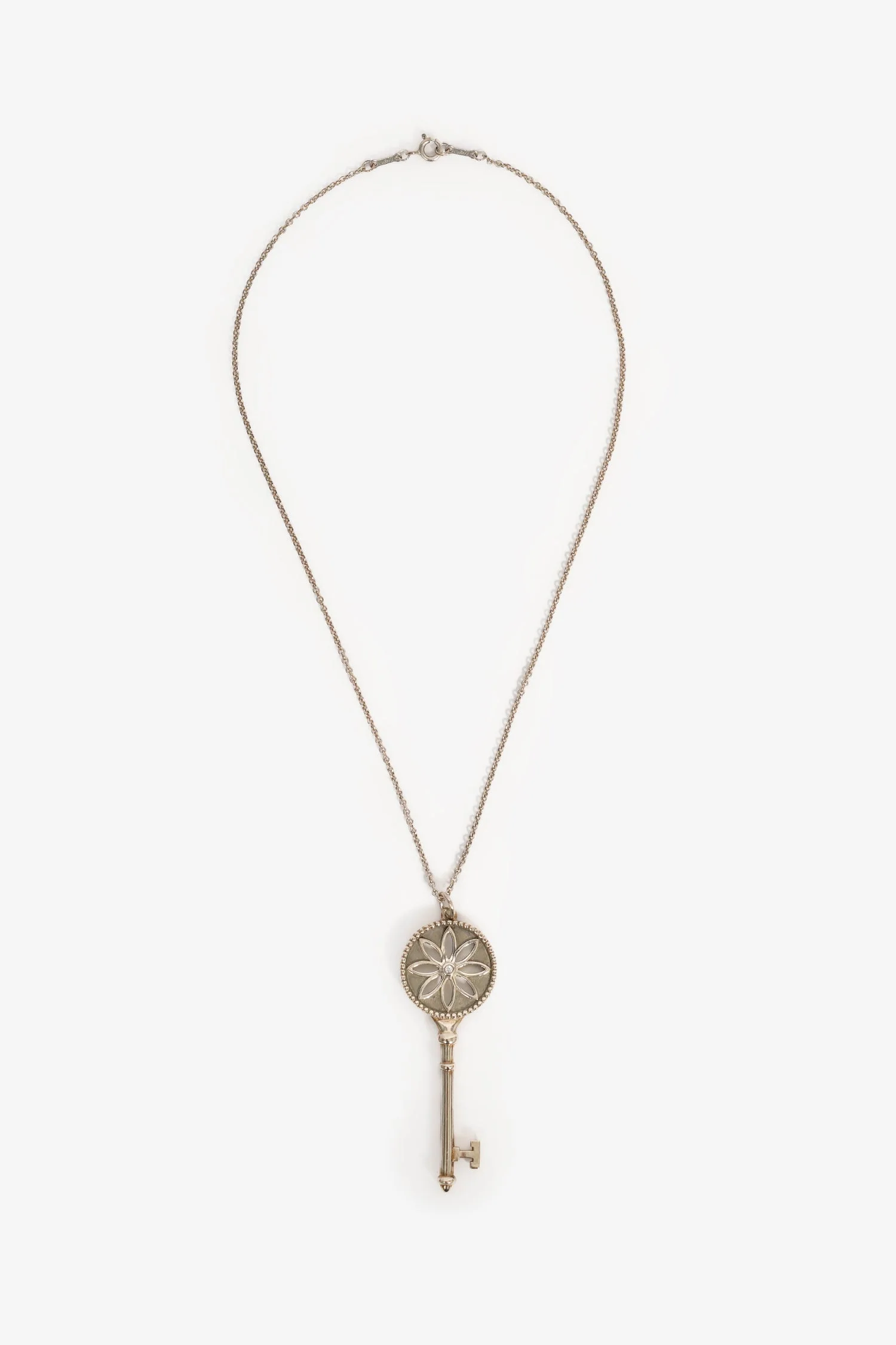 Tiffany & Co. Sterling Silver Diamond Daisy Key Pendant Necklace - Image 2