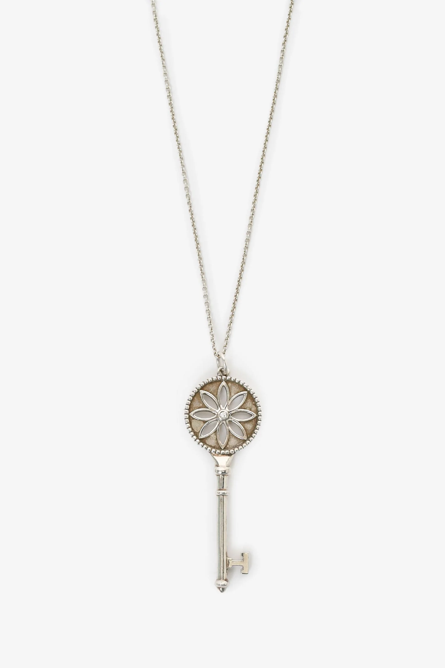 Tiffany & Co. Sterling Silver Diamond Daisy Key Pendant Necklace - Image 2