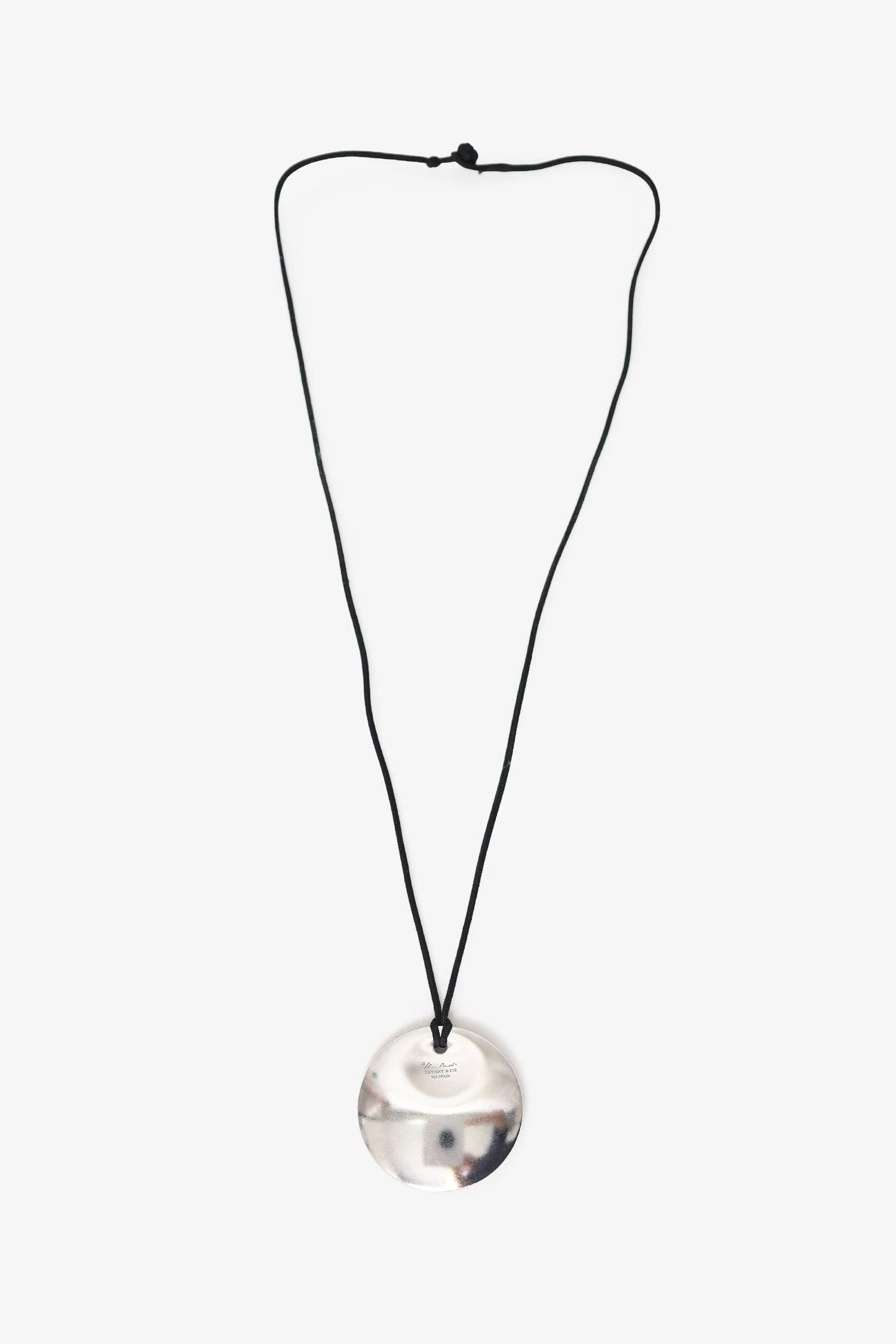 Tiffany & Co. Sterling Silver Elsa Peretti Round Pendant Silk Cord Necklace - Image 4