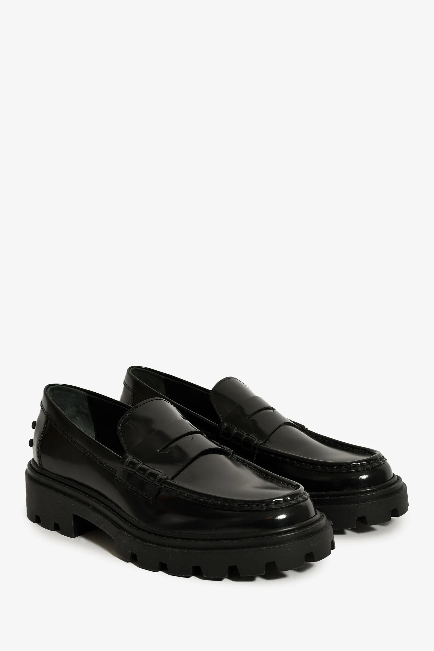 Tod's Black Leather Lug Sole Penny Loafers Size 36 - Image 2