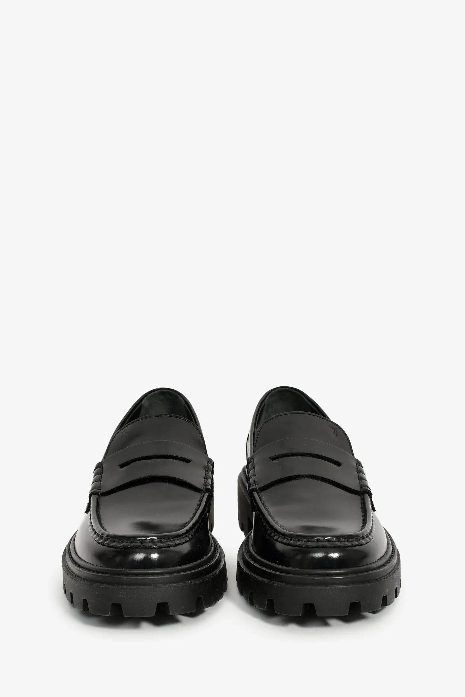 Tod's Black Leather Lug Sole Penny Loafers Size 36 - Image 3
