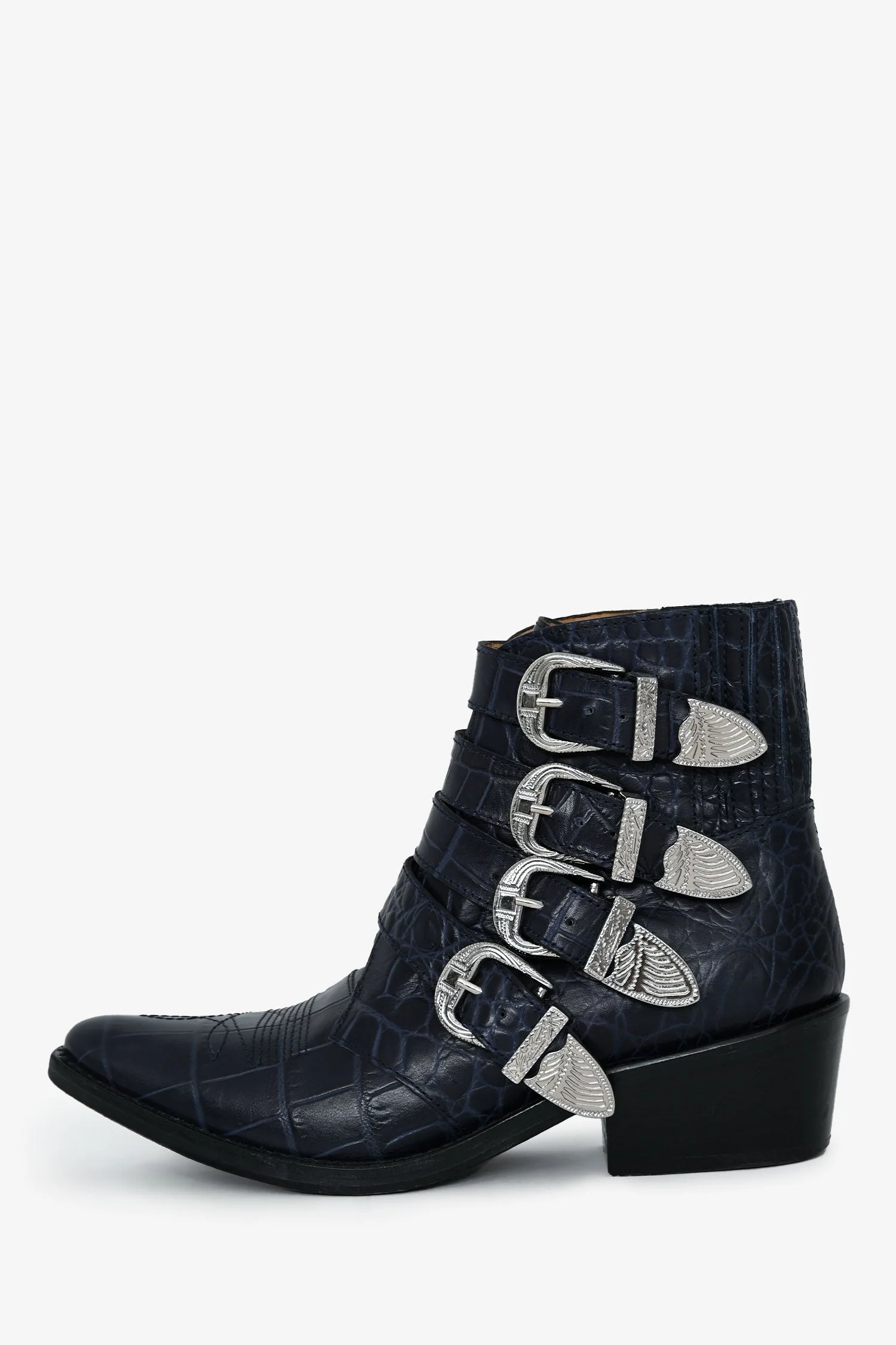 Toga Pulla Blue Embossed Leather Western Buckle Boots Size 36 - Image 5