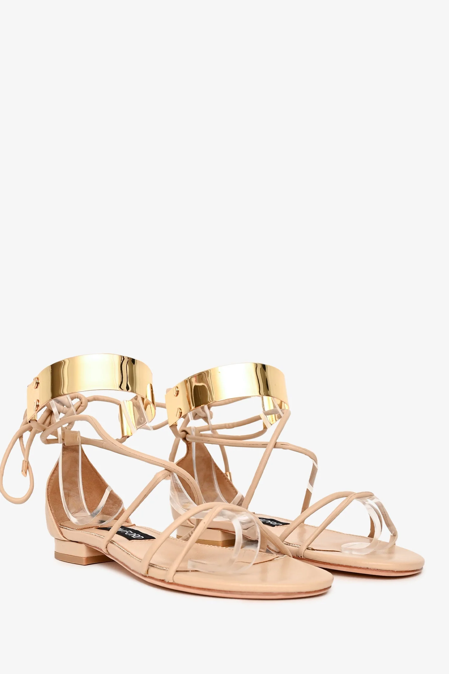 Tom Ford Nude Leather Gold Toned Accent Lace-up Sandals Size 35 - Image 2
