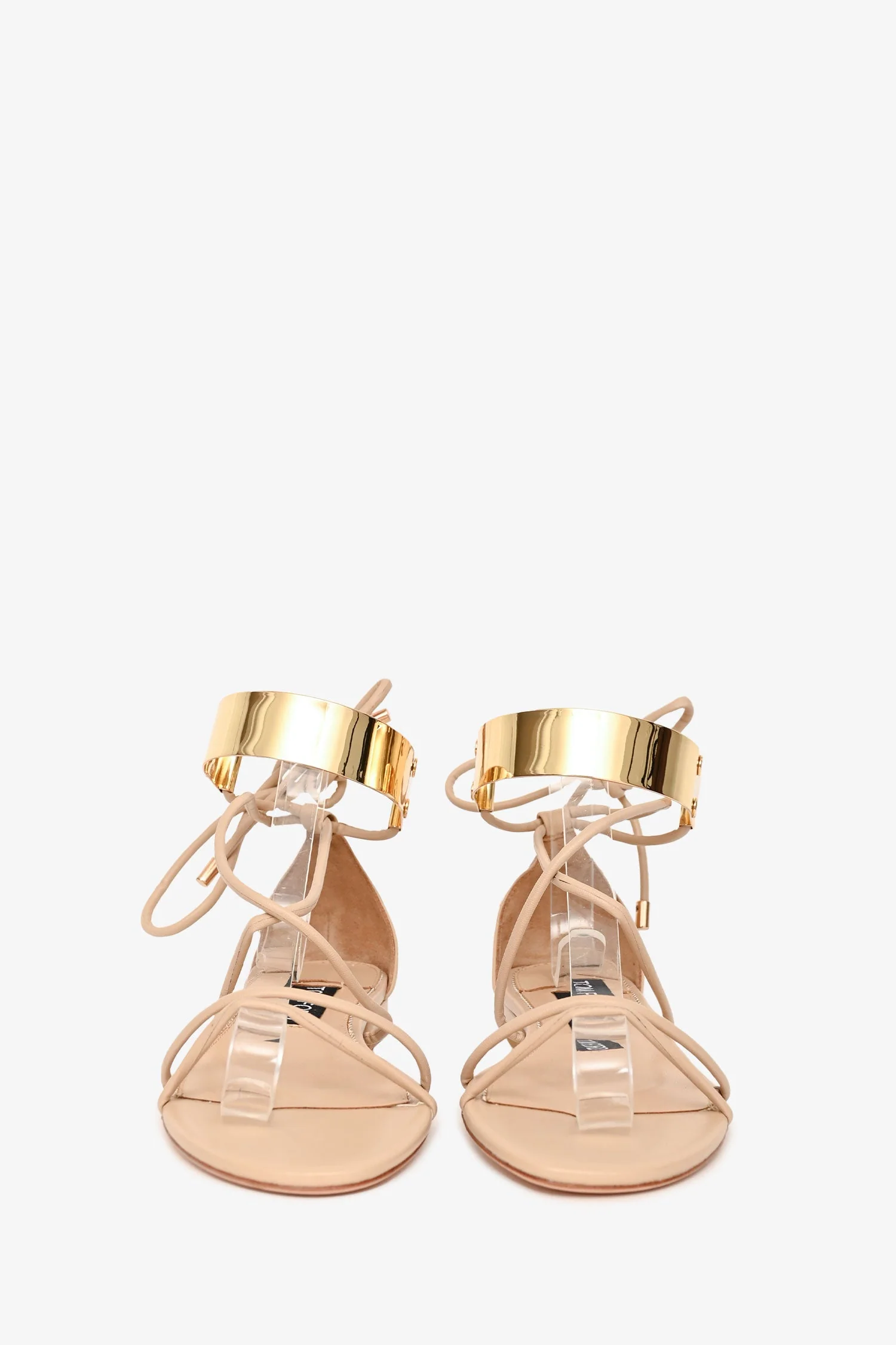 Tom Ford Nude Leather Gold Toned Accent Lace-up Sandals Size 35 - Image 3
