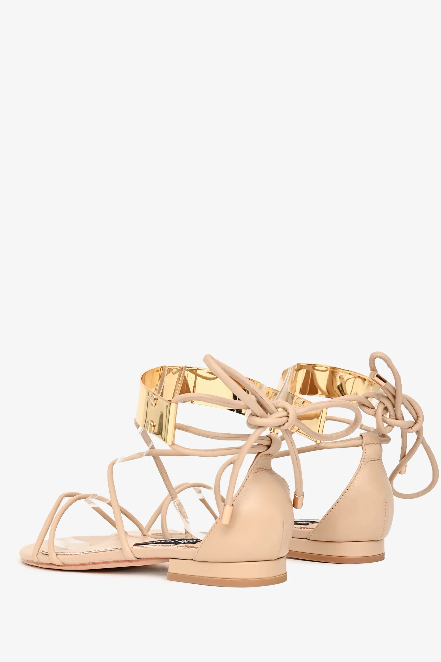 Tom Ford Nude Leather Gold Toned Accent Lace-up Sandals Size 35 - Image 4