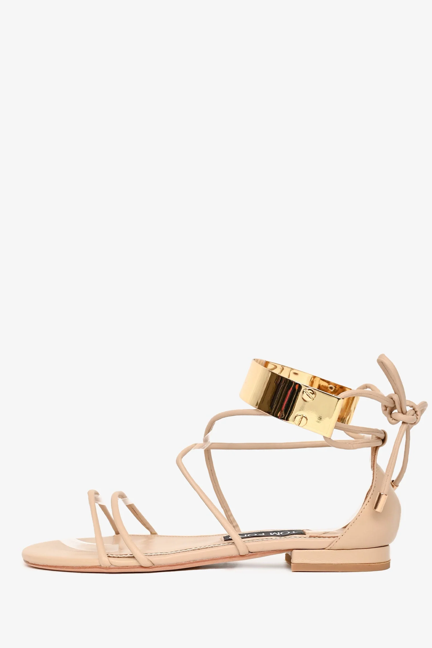 Tom Ford Nude Leather Gold Toned Accent Lace-up Sandals Size 35 - Image 5