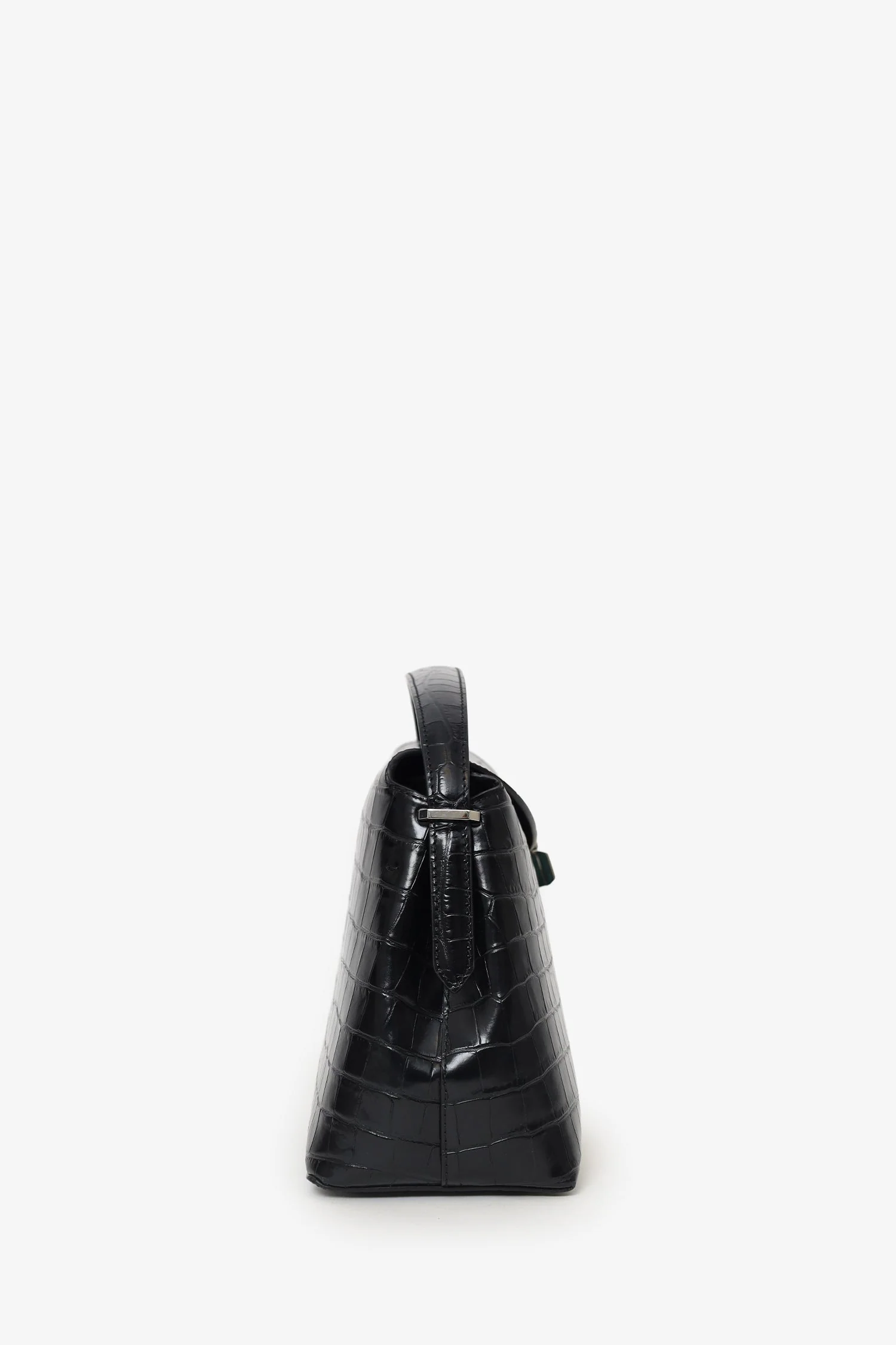 Toteme Black Embossed Leather T-Lock Top Handle Bag With Strap - Image 3