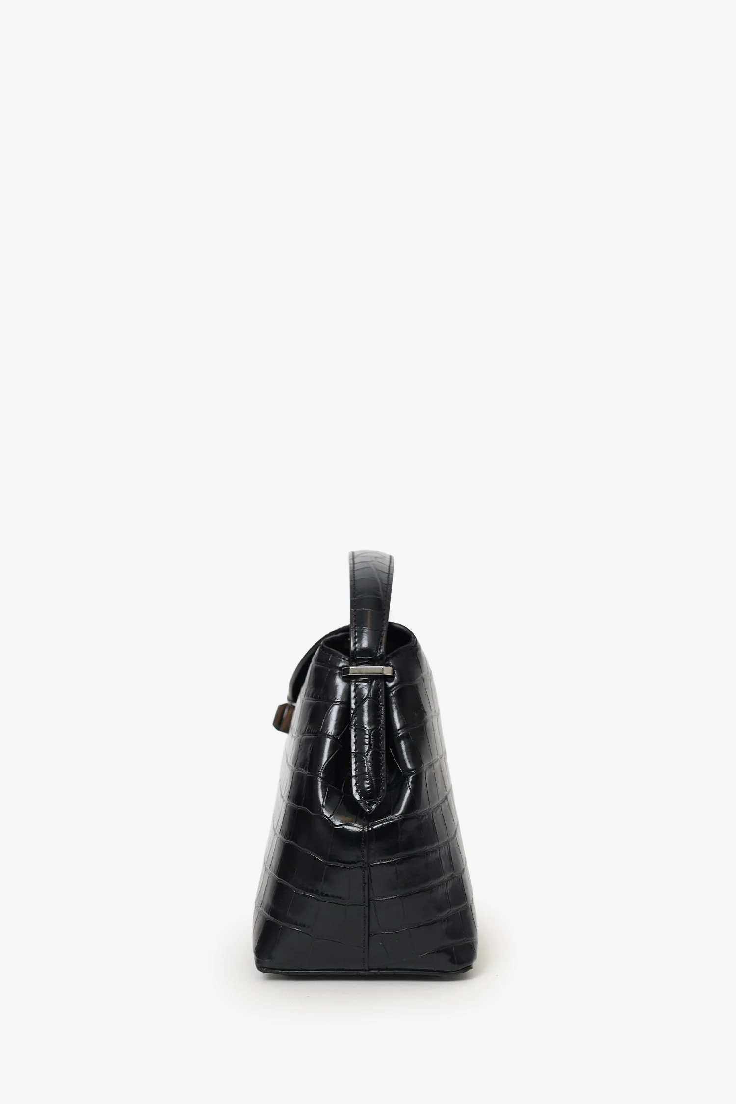 Toteme Black Embossed Leather T-Lock Top Handle Bag With Strap - Image 4