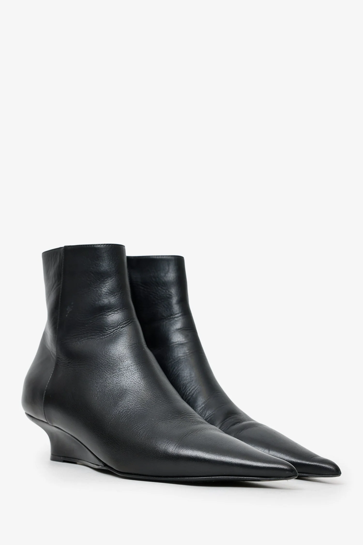 Toteme Black Leather Ankle Boots With Wedge Heel Size 40 - Image 2