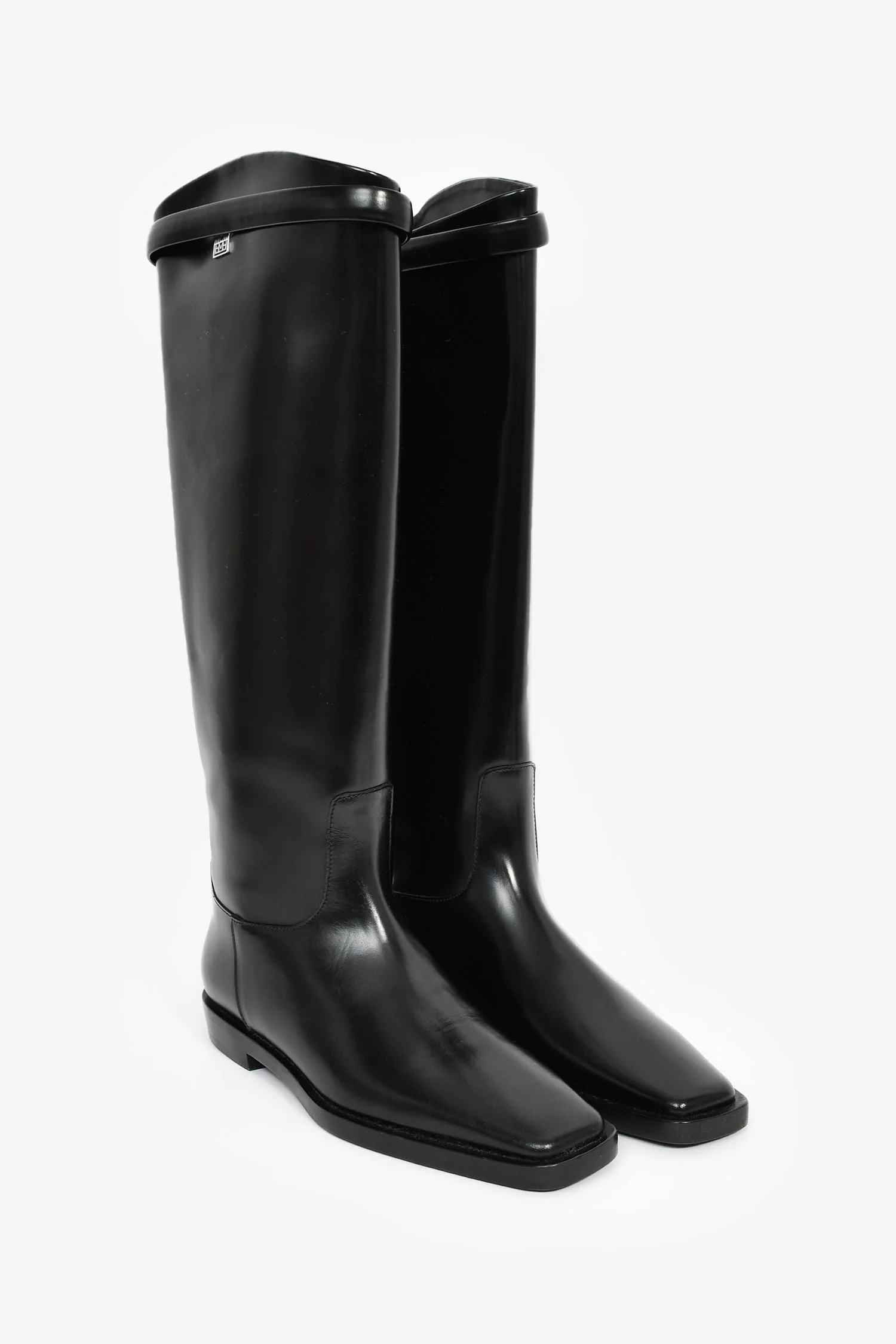 Toteme Black Leather Logo Riding Boots Size 35 - Image 2