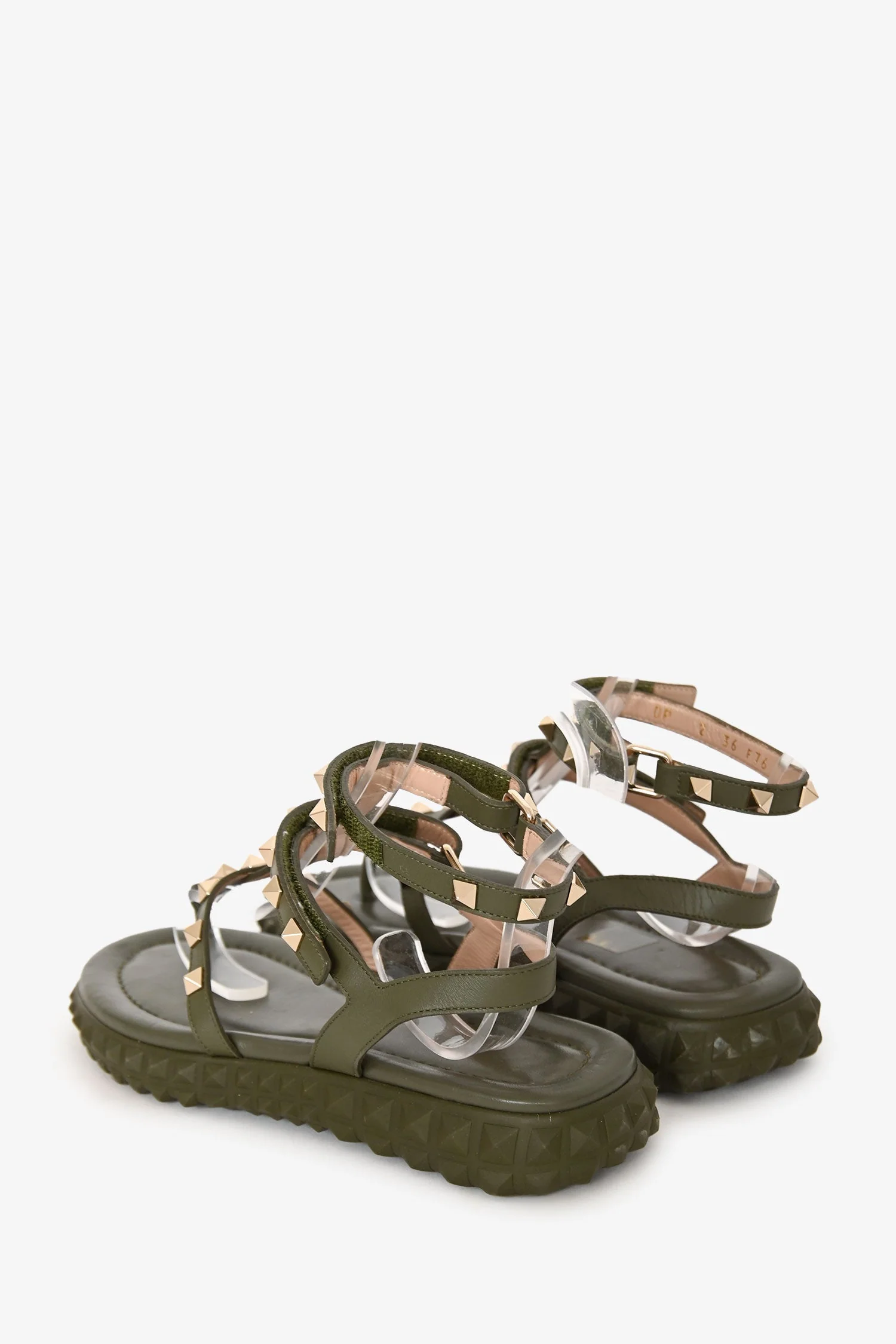 Valentino Army Green Leather Valentino Rockstud Velcro Sandals Size 36 - Image 4