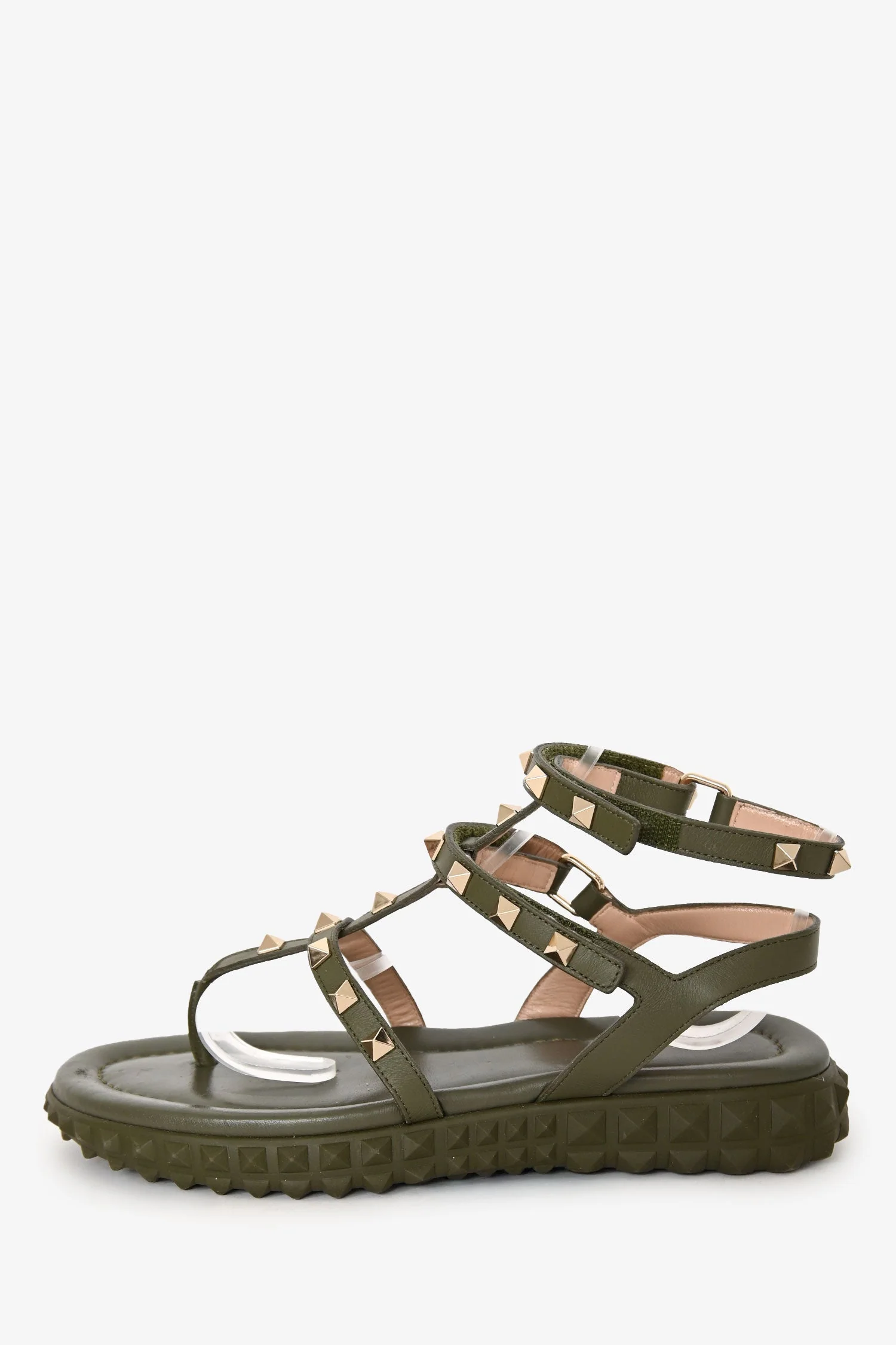 Valentino Army Green Leather Valentino Rockstud Velcro Sandals Size 36 - Image 5