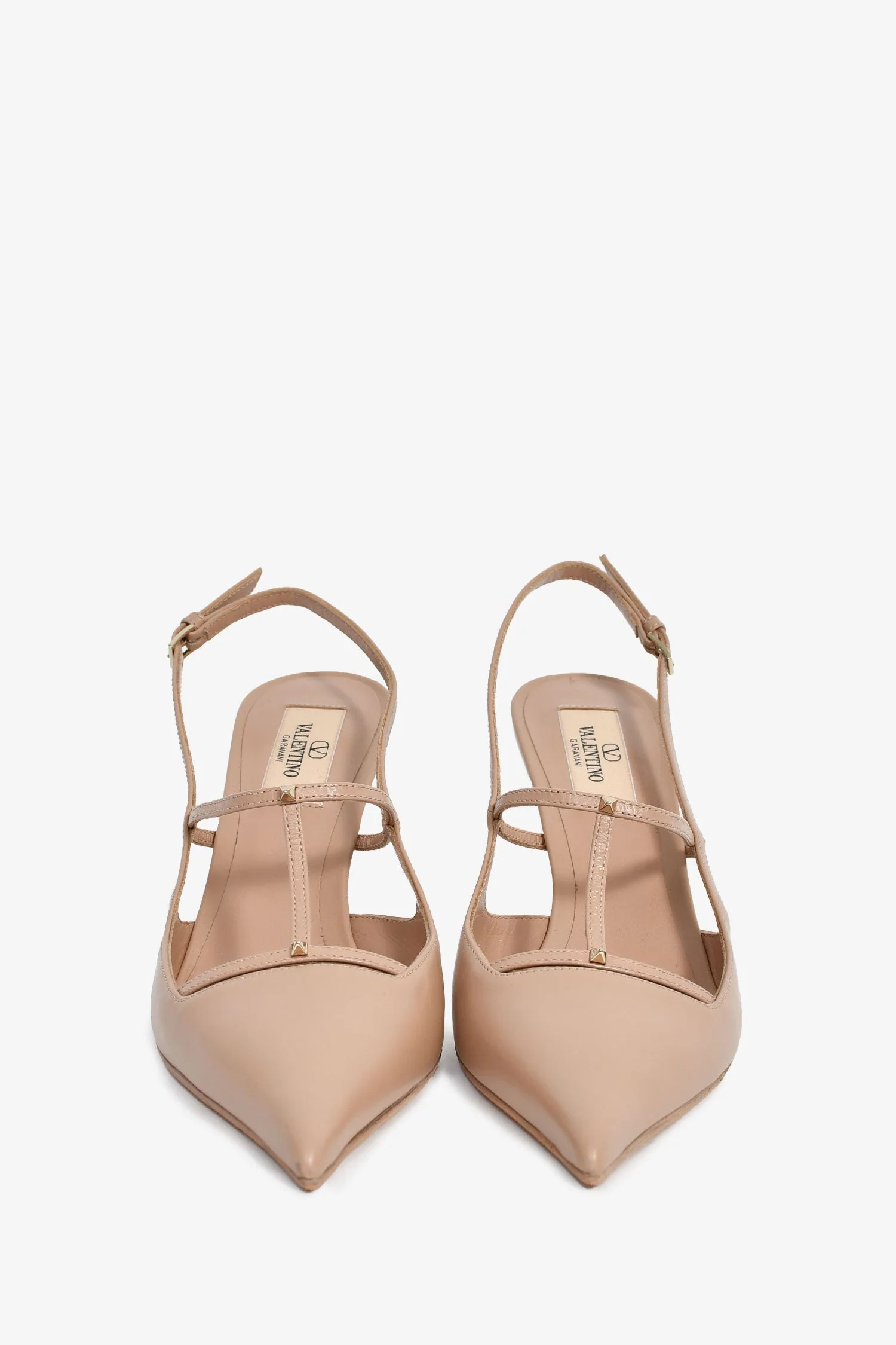 Valentino Beige Leather Rockstud 'Wispy' Slingback Heels Size 36.5 - Image 3