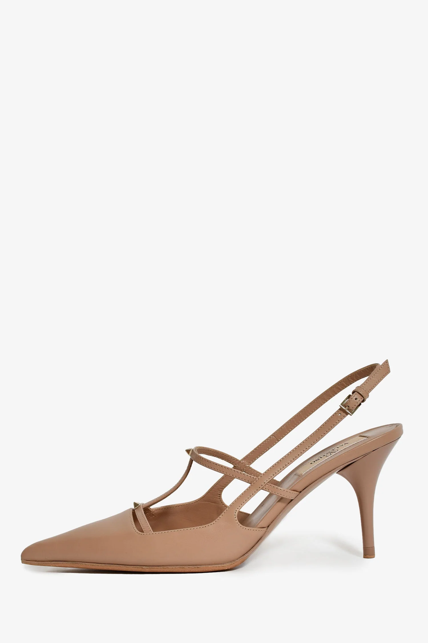Valentino Beige Leather Rockstud 'Wispy' Slingback Heels Size 36.5 - Image 4