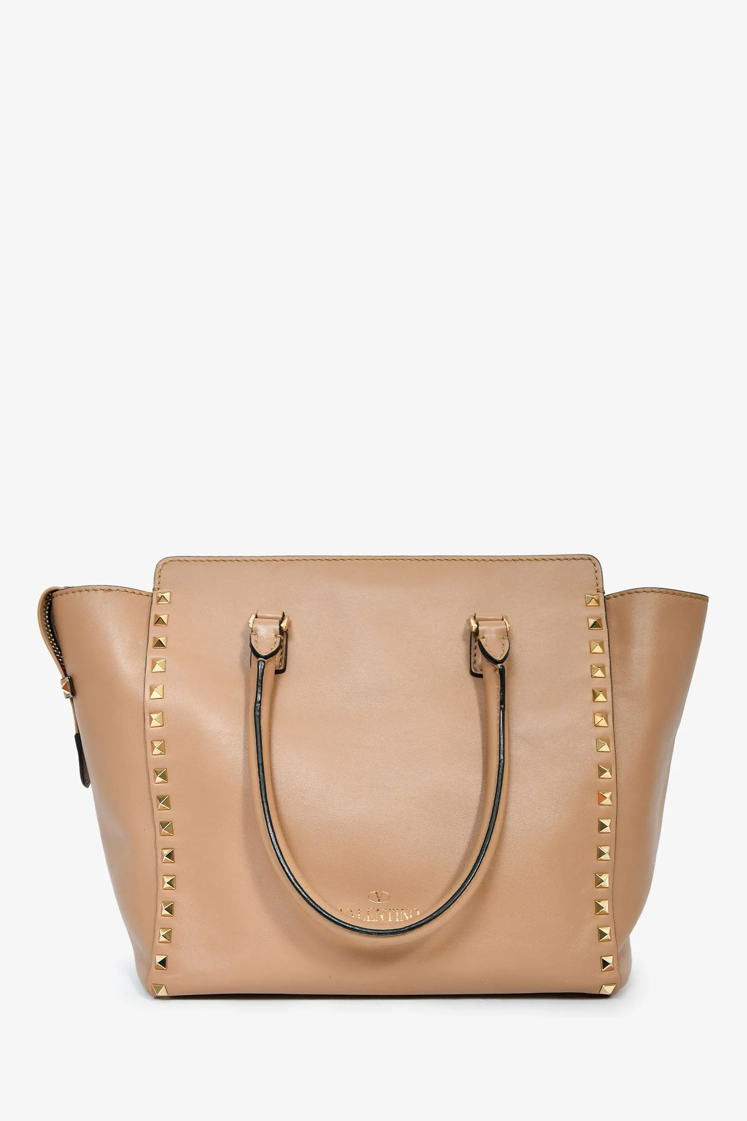 Valentino Beige Leather Small Rockstud Trapeze Tote with Strap - Image 2