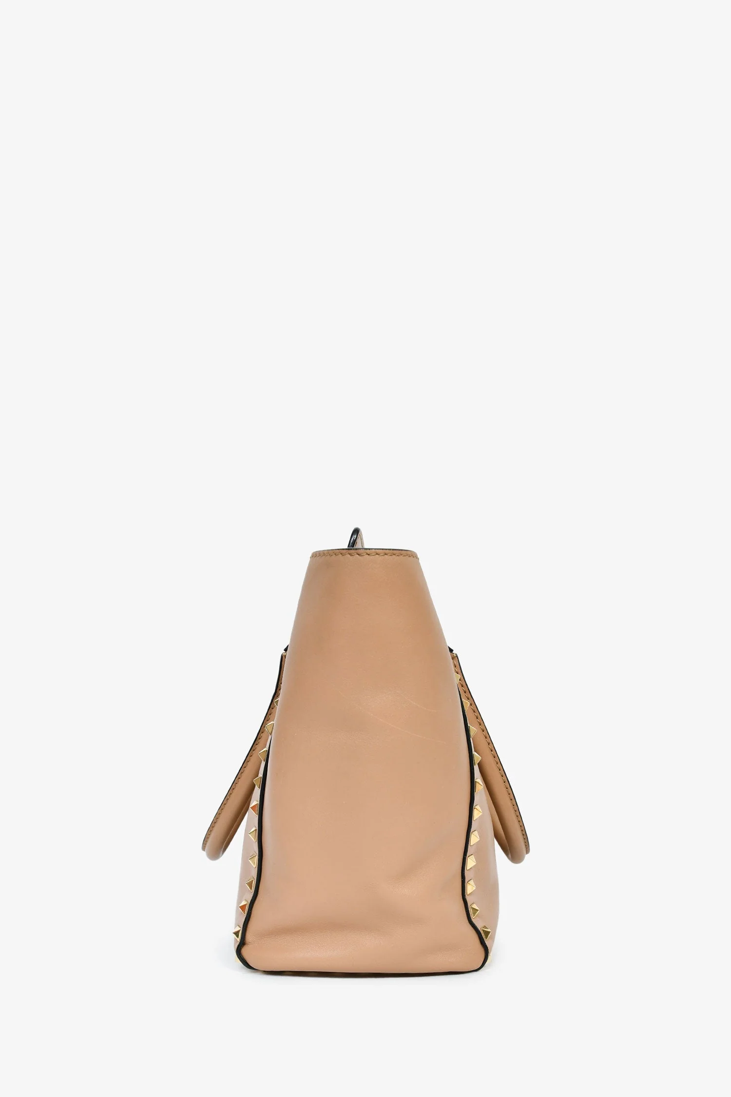 Valentino Beige Leather Small Rockstud Trapeze Tote with Strap - Image 3