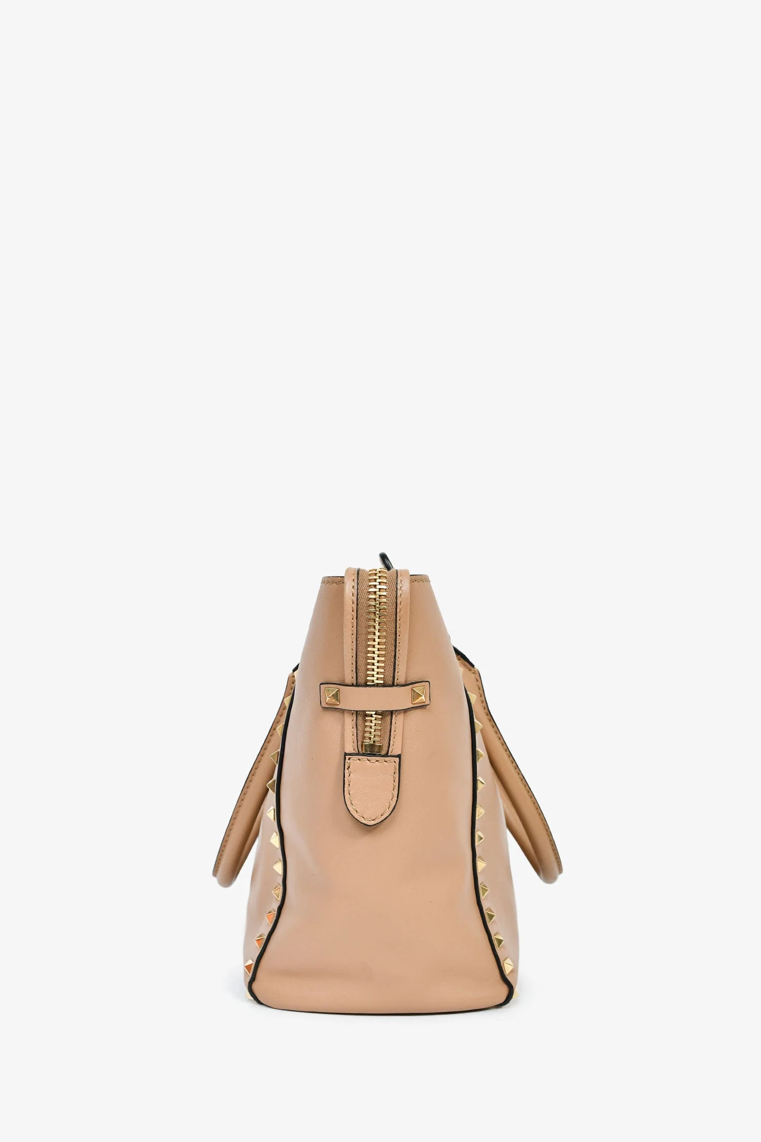 Valentino Beige Leather Small Rockstud Trapeze Tote with Strap - Image 4