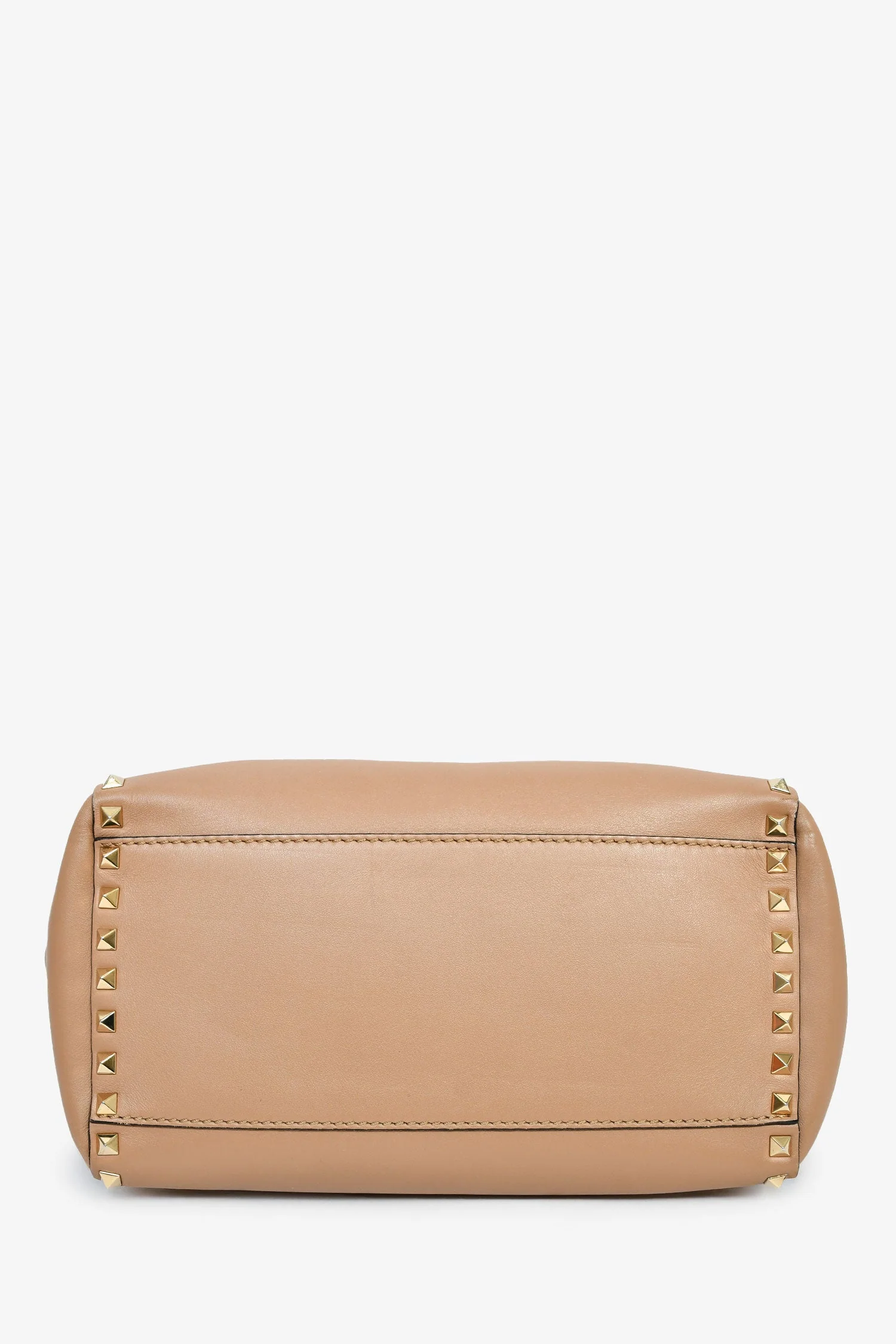 Valentino Beige Leather Small Rockstud Trapeze Tote with Strap - Image 5