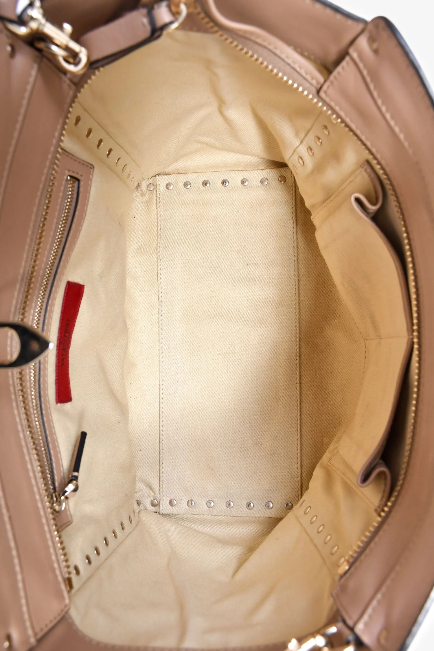 Valentino Beige Leather Small Rockstud Trapeze Tote with Strap - Image 6