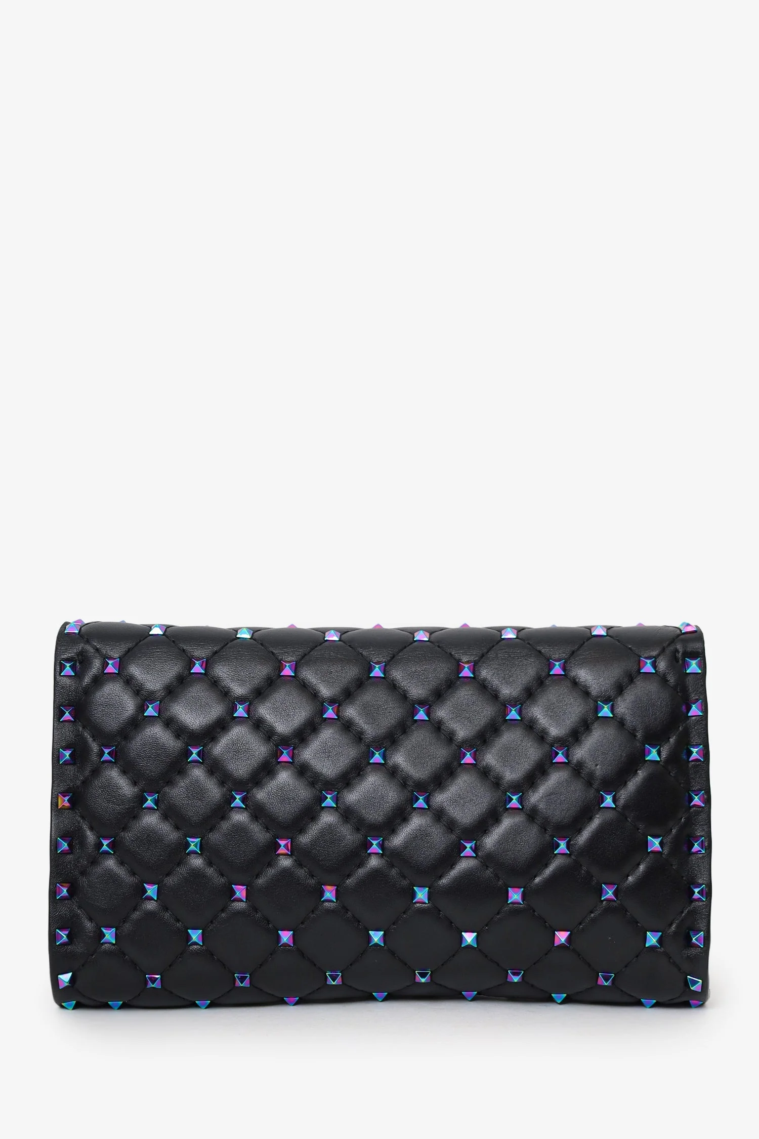 Valentino Black Lambskin Oil Slick Rockstud Spike Wallet on Chain - Image 2