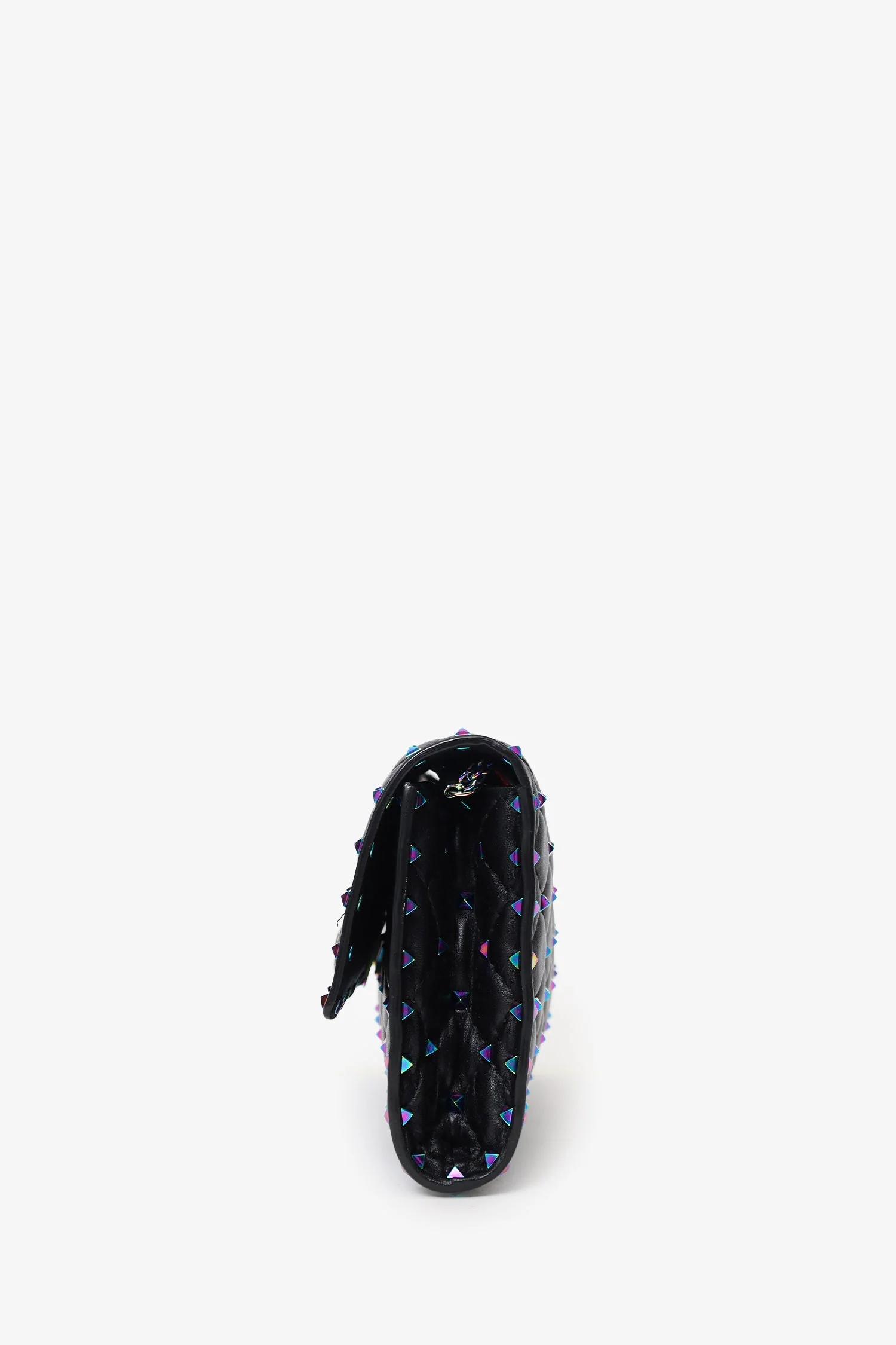 Valentino Black Lambskin Oil Slick Rockstud Spike Wallet on Chain - Image 4