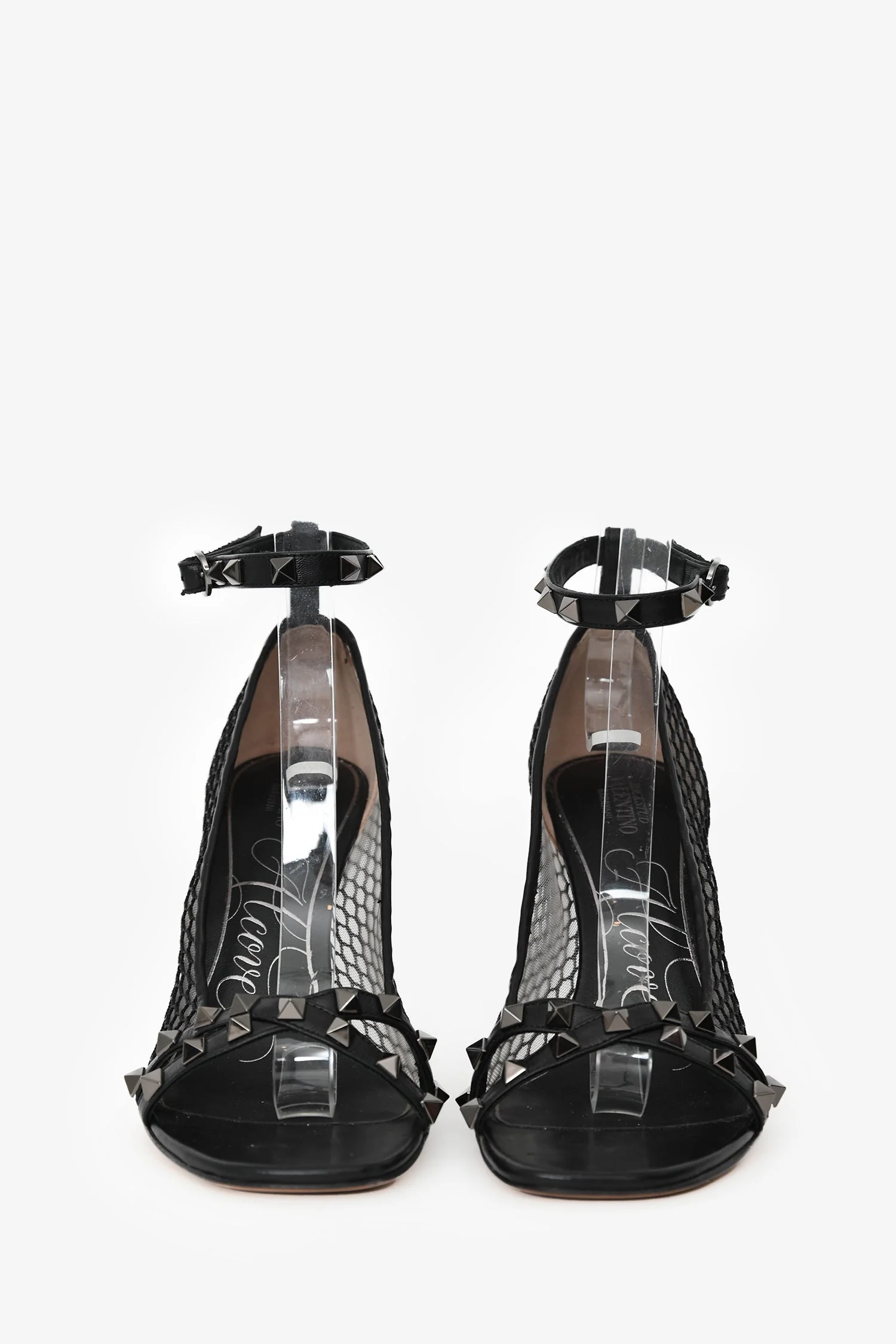 Valentino Black Leather Alcove Rockstud Mesh Sandals Size 38.5 - Image 3