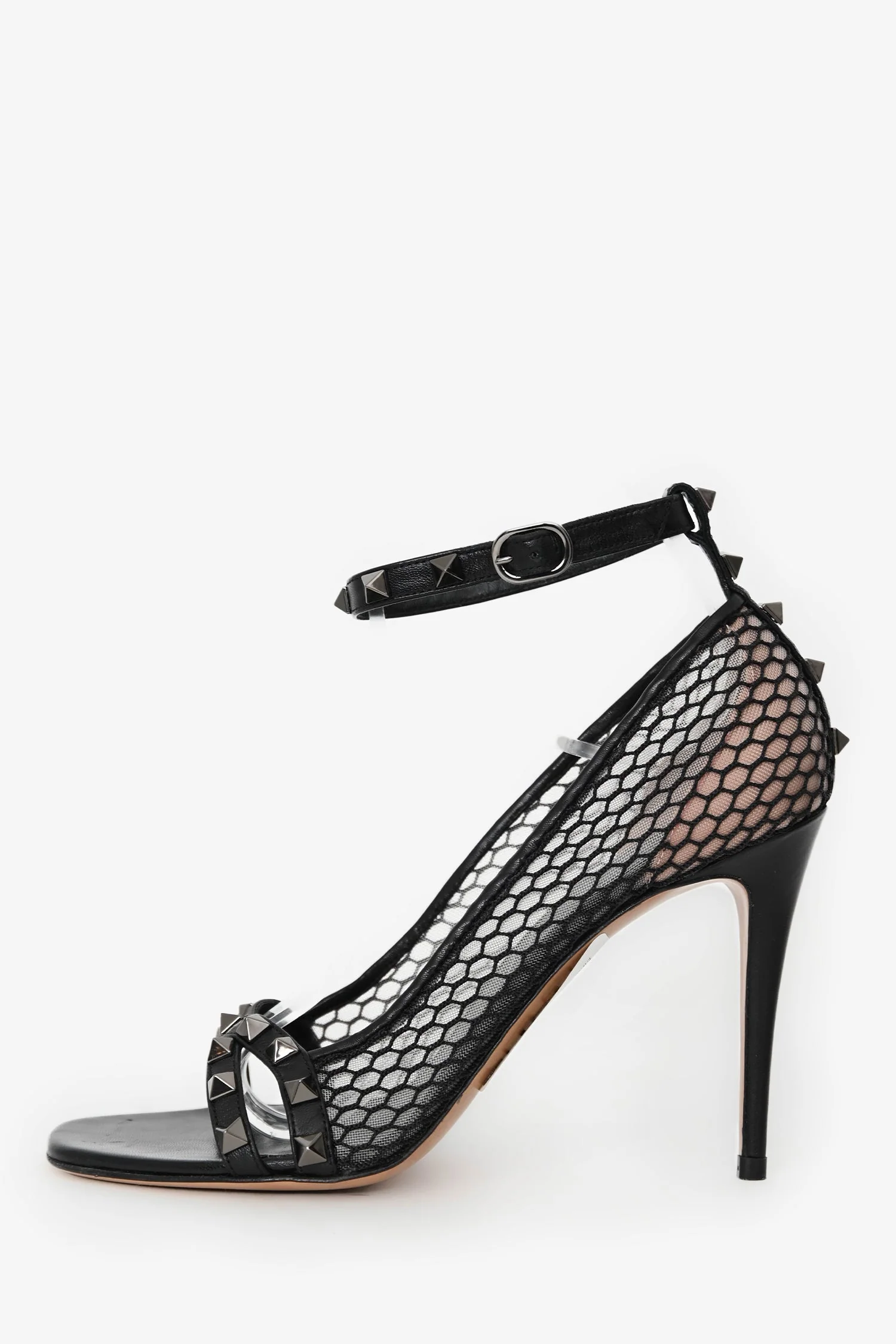 Valentino Black Leather Alcove Rockstud Mesh Sandals Size 38.5 - Image 4
