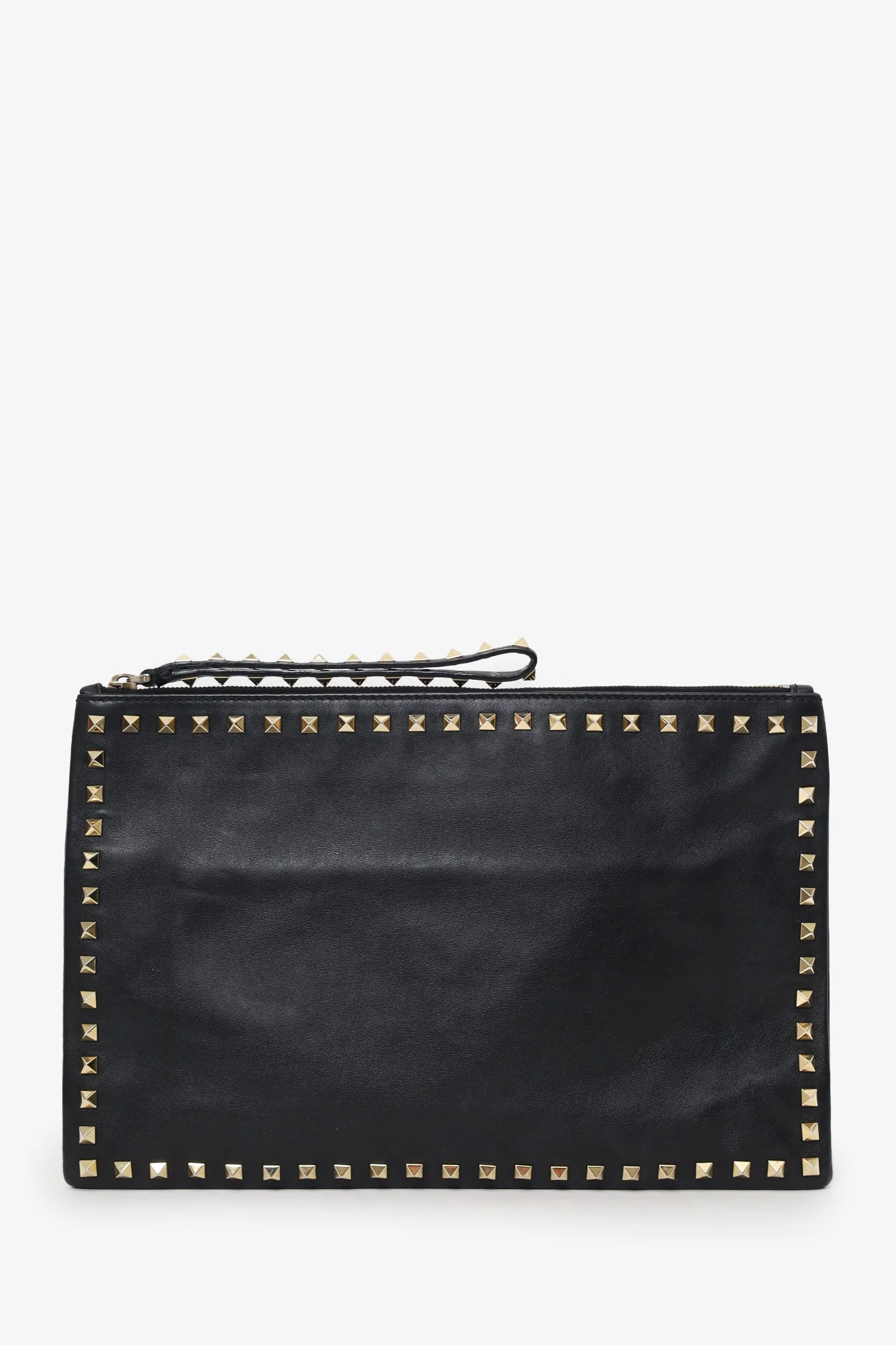 Valentino Black Leather Large Rockstud Zip Wristlet Pouch - Image 2