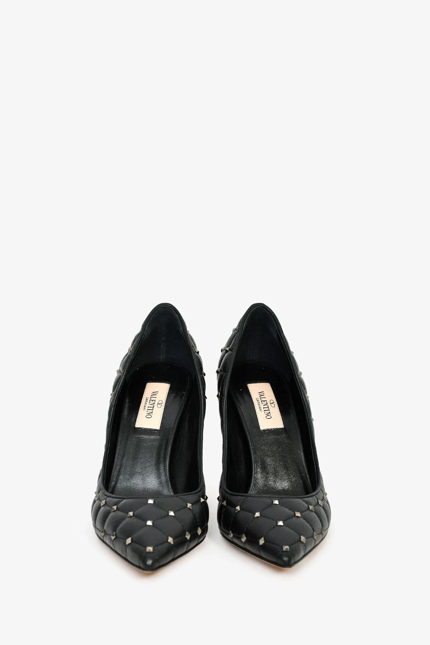 Valentino Black Leather Quilted Pattern Spike Pumps Size 36.5 - Image 3