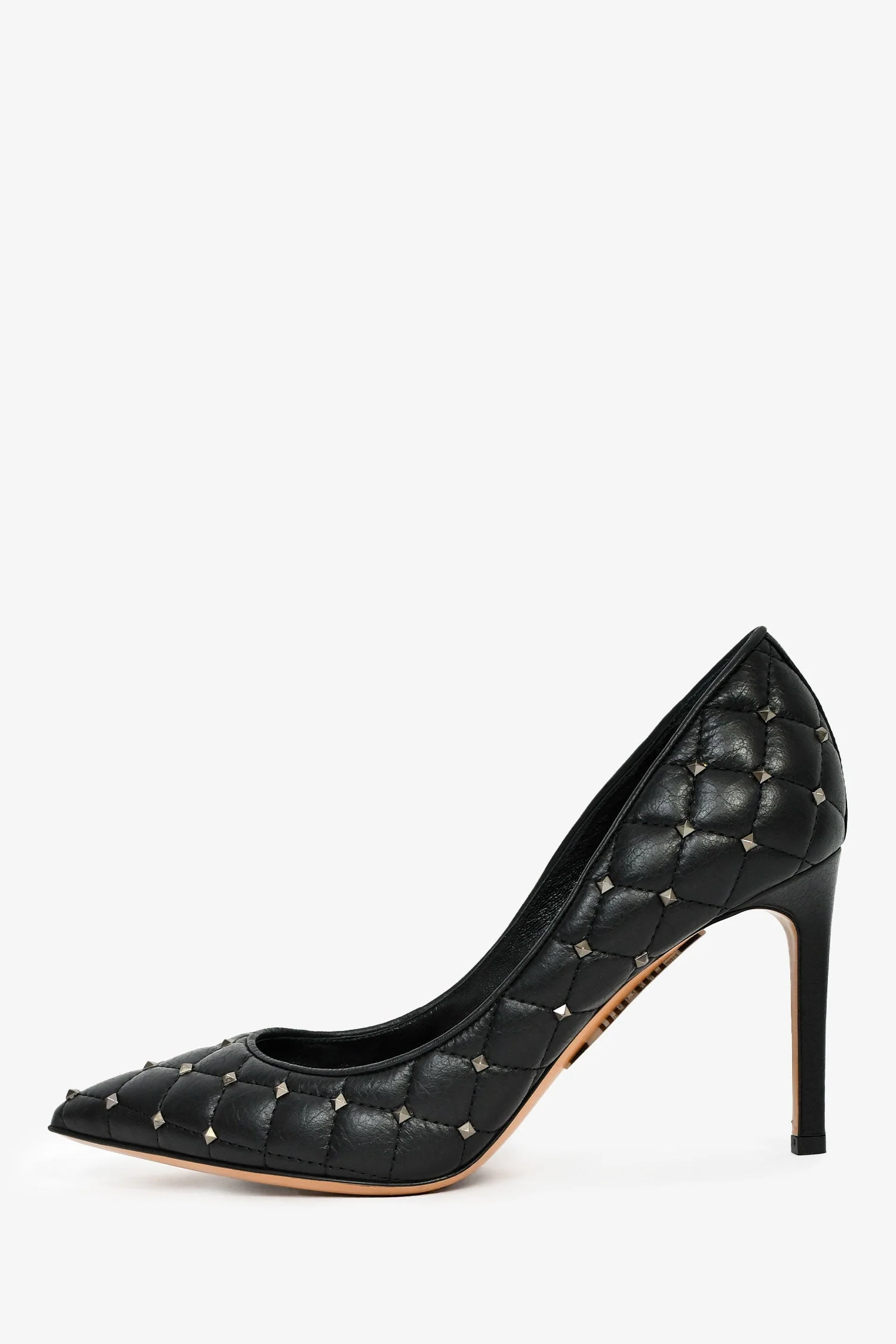 Valentino Black Leather Quilted Pattern Spike Pumps Size 36.5 - Image 4
