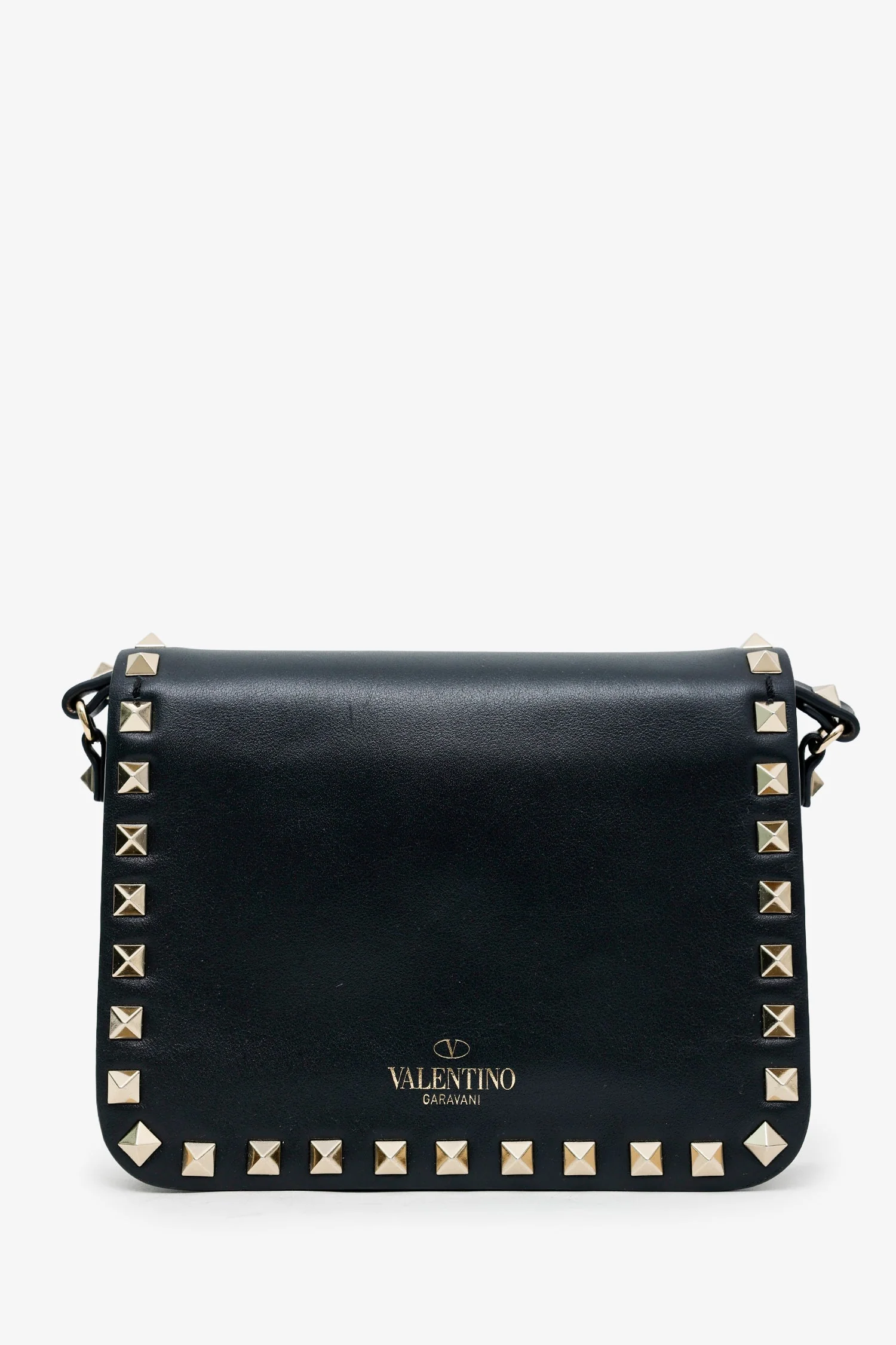 Valentino Black Leather Rockstud Small Flap Bag - Image 2