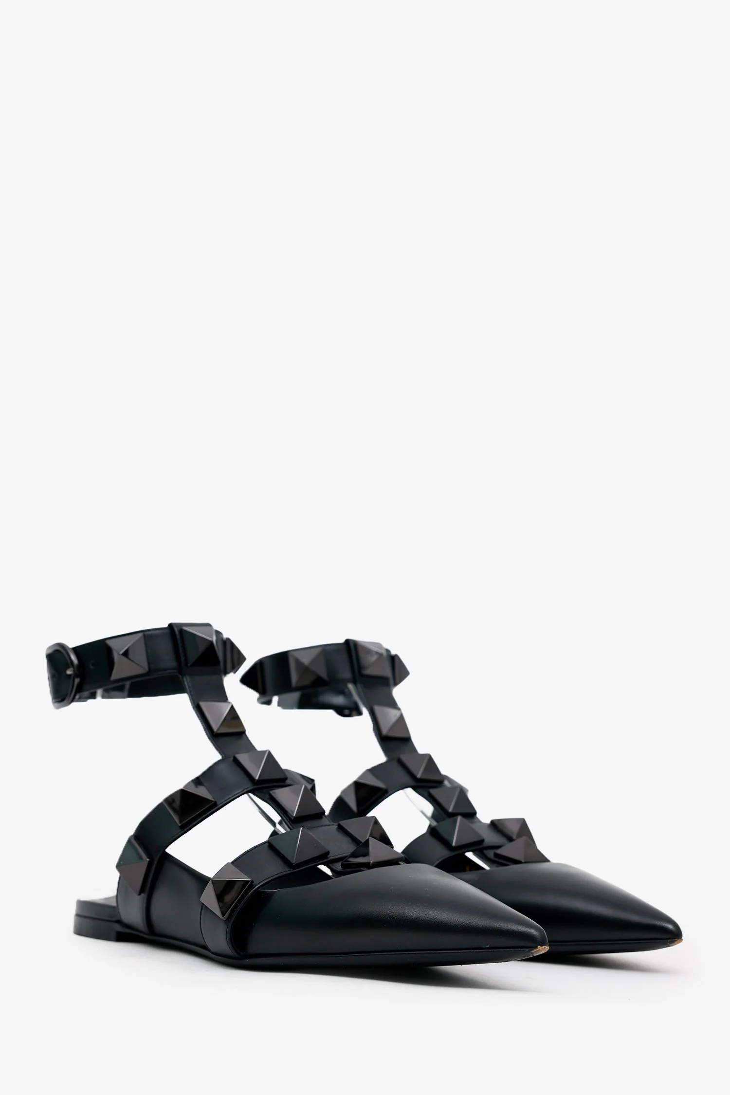 Valentino Black Leather Roman Rockstud Flats Size 37 - Image 2