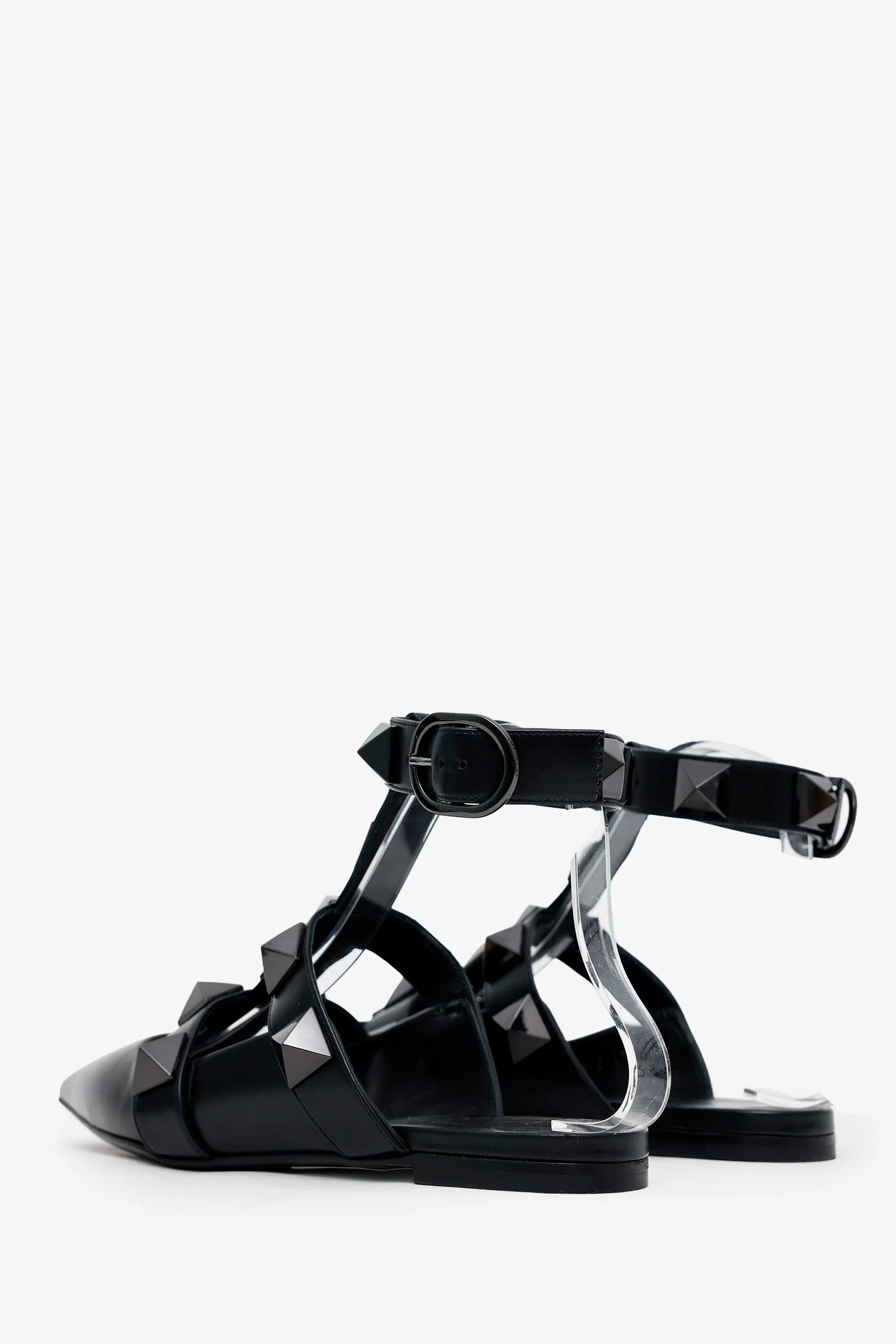 Valentino Black Leather Roman Rockstud Flats Size 37 - Image 4