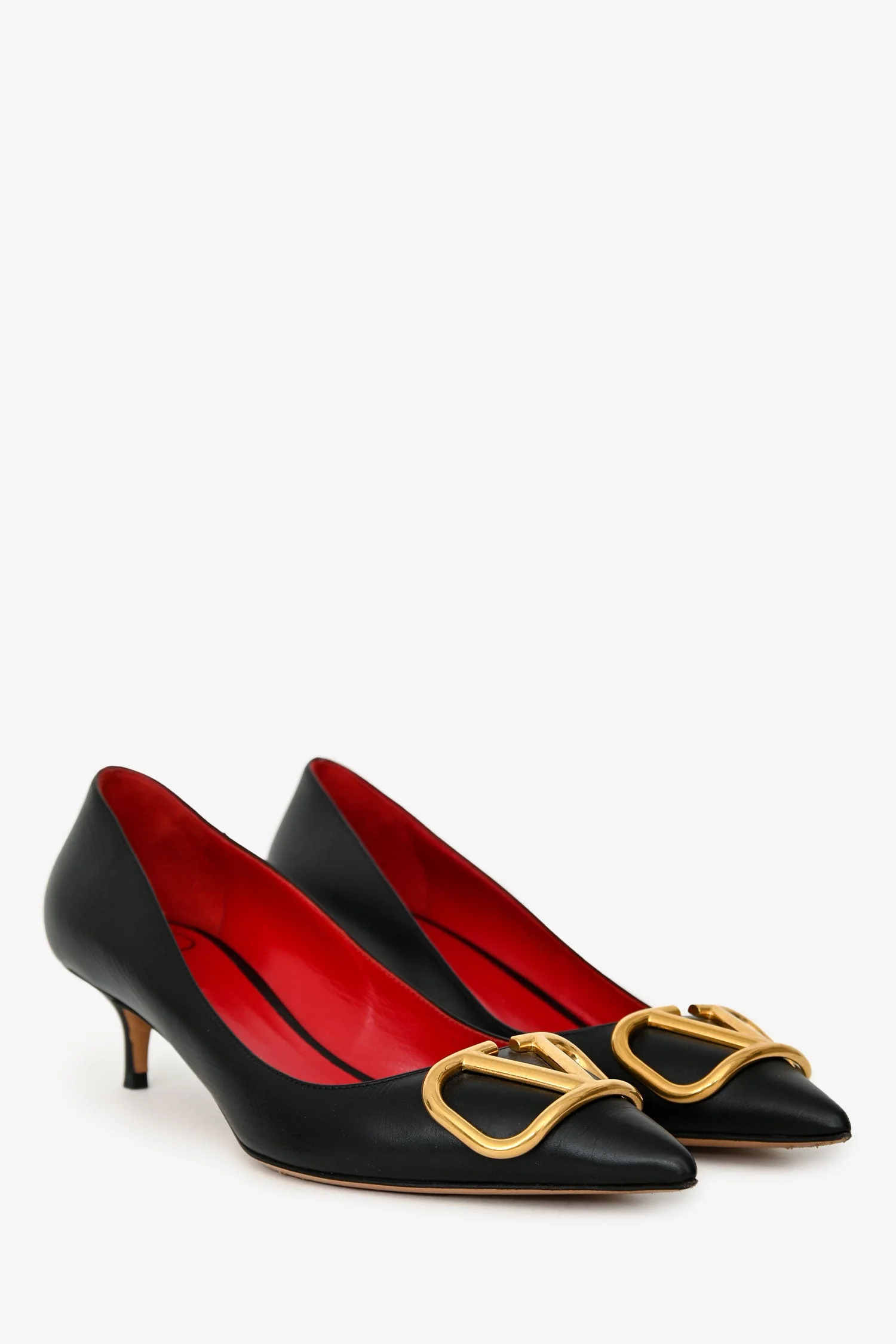 Valentino Black Leather V Logo Pointed Toe Heels Size 37 - Image 2