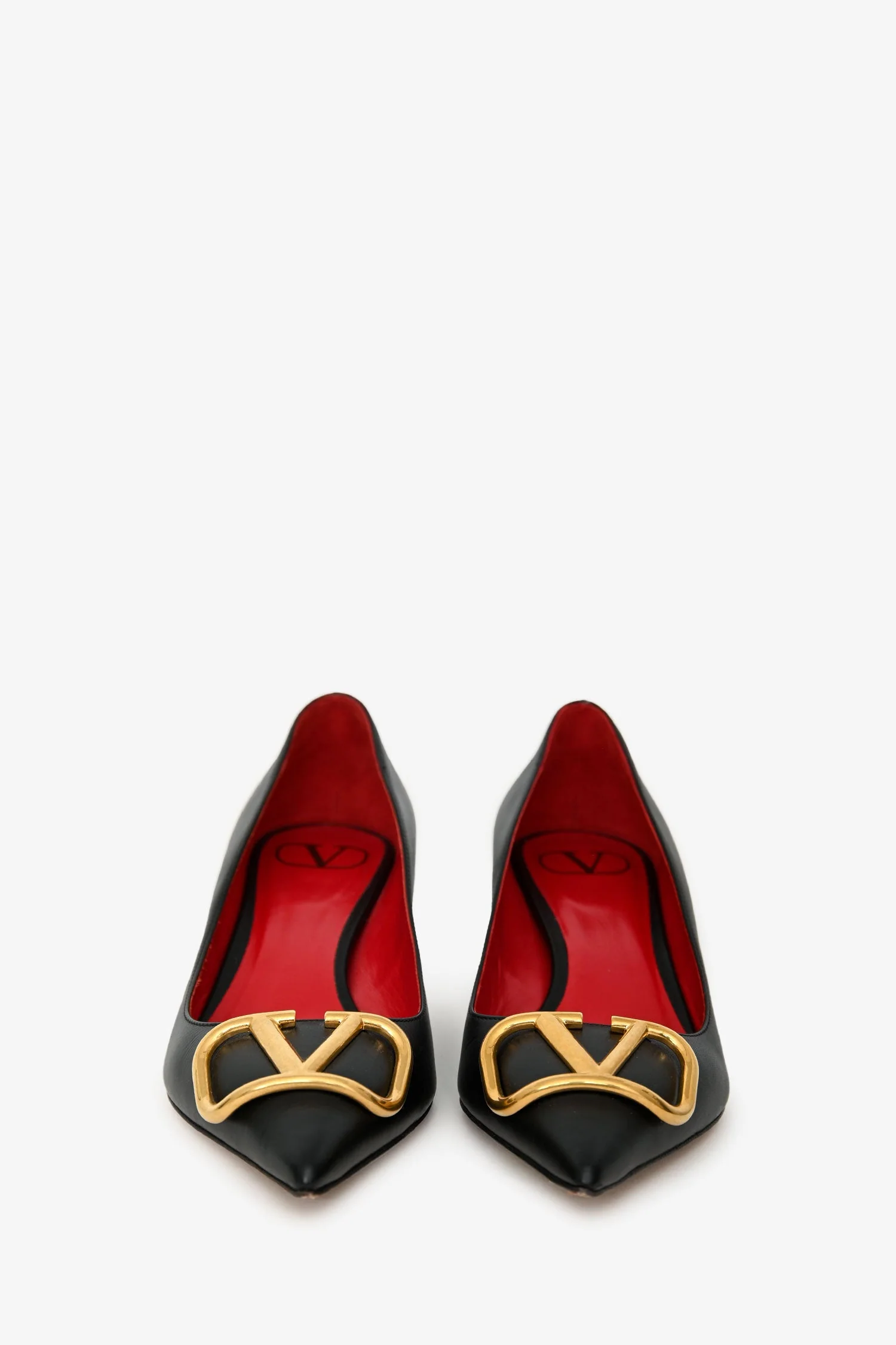 Valentino Black Leather V Logo Pointed Toe Heels Size 37 - Image 3