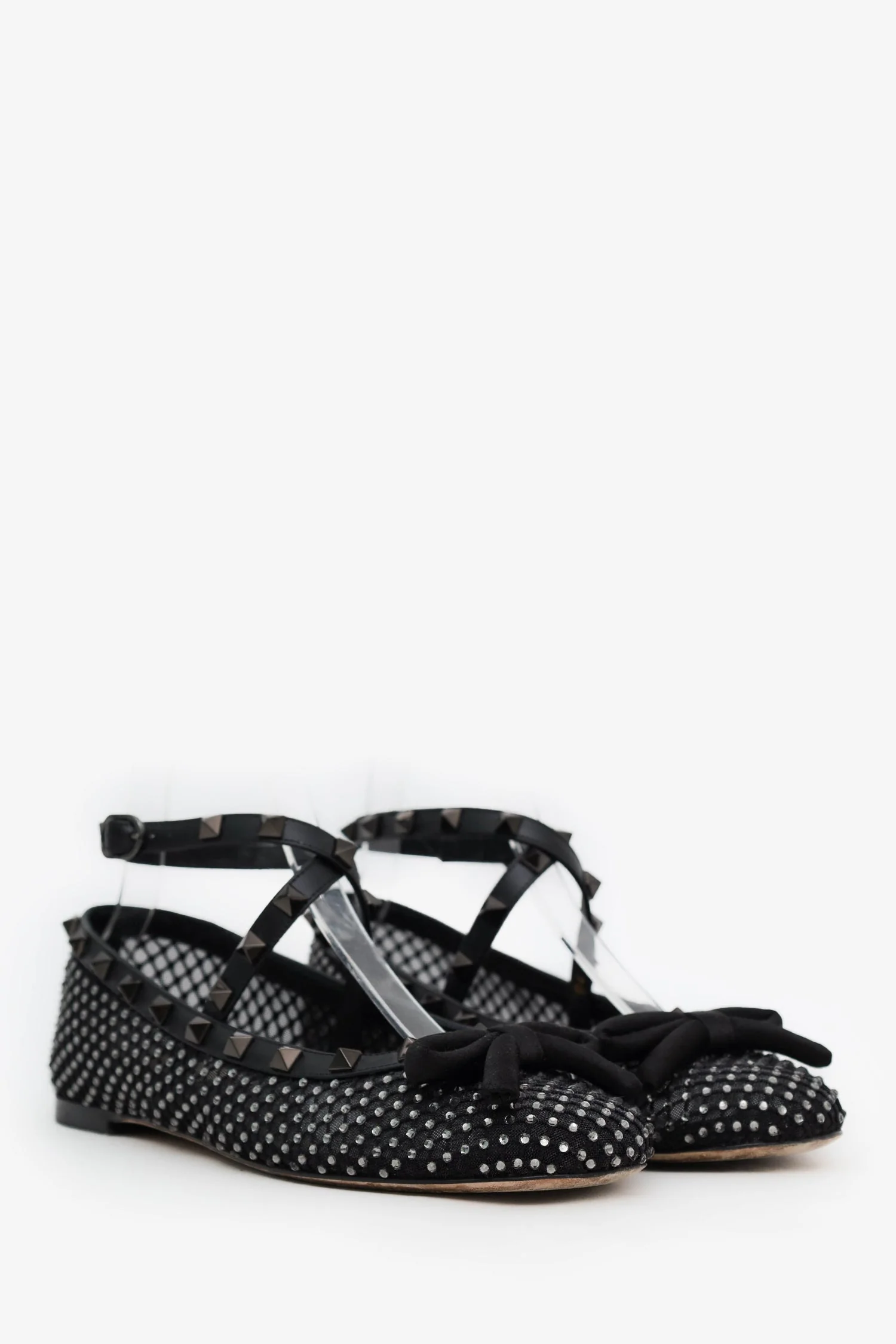 Valentino Black Mesh Crystal Embellished Ballet Flats Size 38 - Image 2