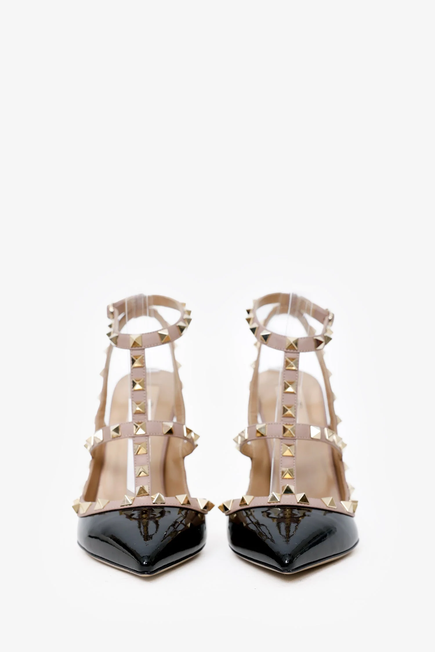 Valentino Black/Nude Pink Patent Leather Cage Rockstud Heels Size 39 - Image 3