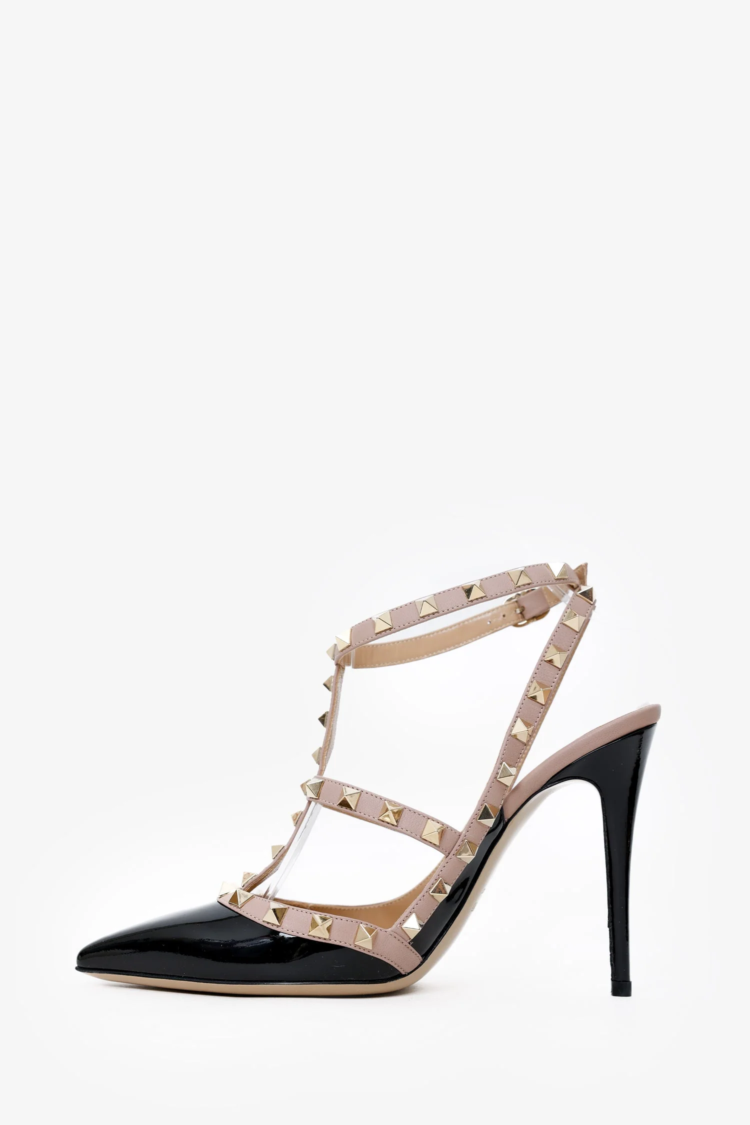 Valentino Black/Nude Pink Patent Leather Cage Rockstud Heels Size 39 - Image 4
