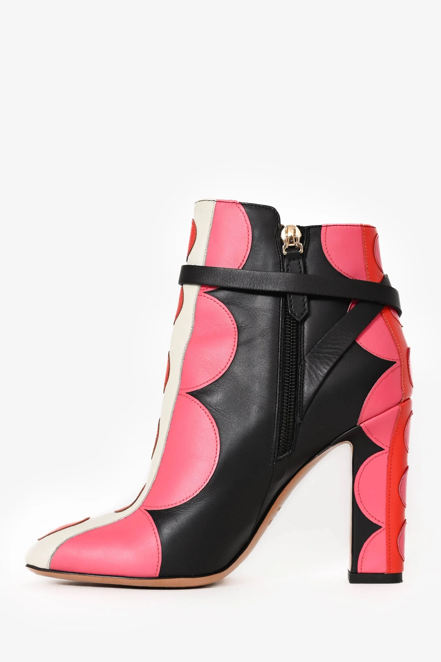 Valentino Black/Pink/White Leather Pattern Ankle Boots Size 36.5 - Image 4