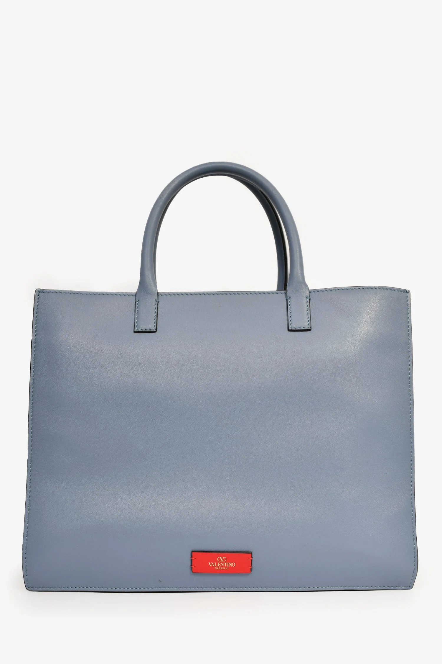 Valentino Blue Smooth Leather 'V' Logo Tote - Image 2