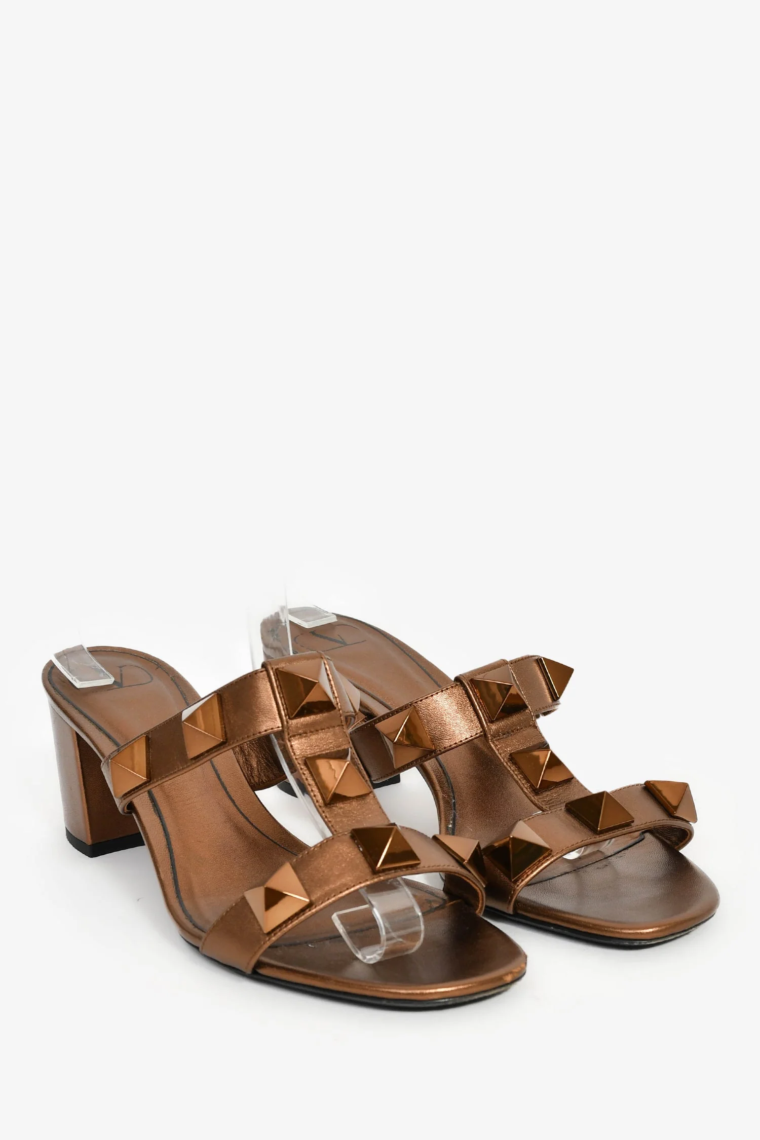 Valentino Bronze Leather 'Rockstud' Accents T-Strap Heels Size 40 - Image 2