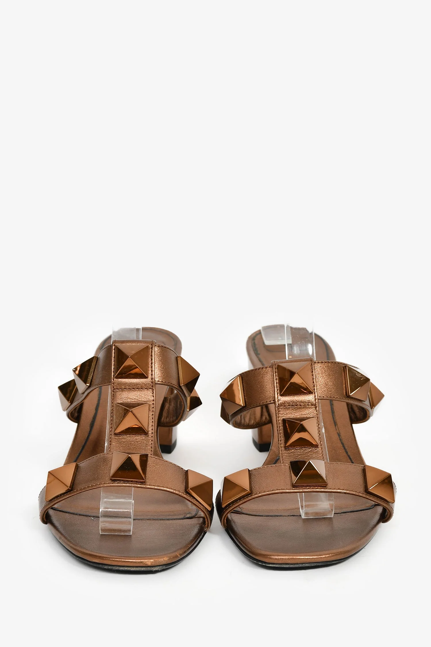Valentino Bronze Leather 'Rockstud' Accents T-Strap Heels Size 40 - Image 3