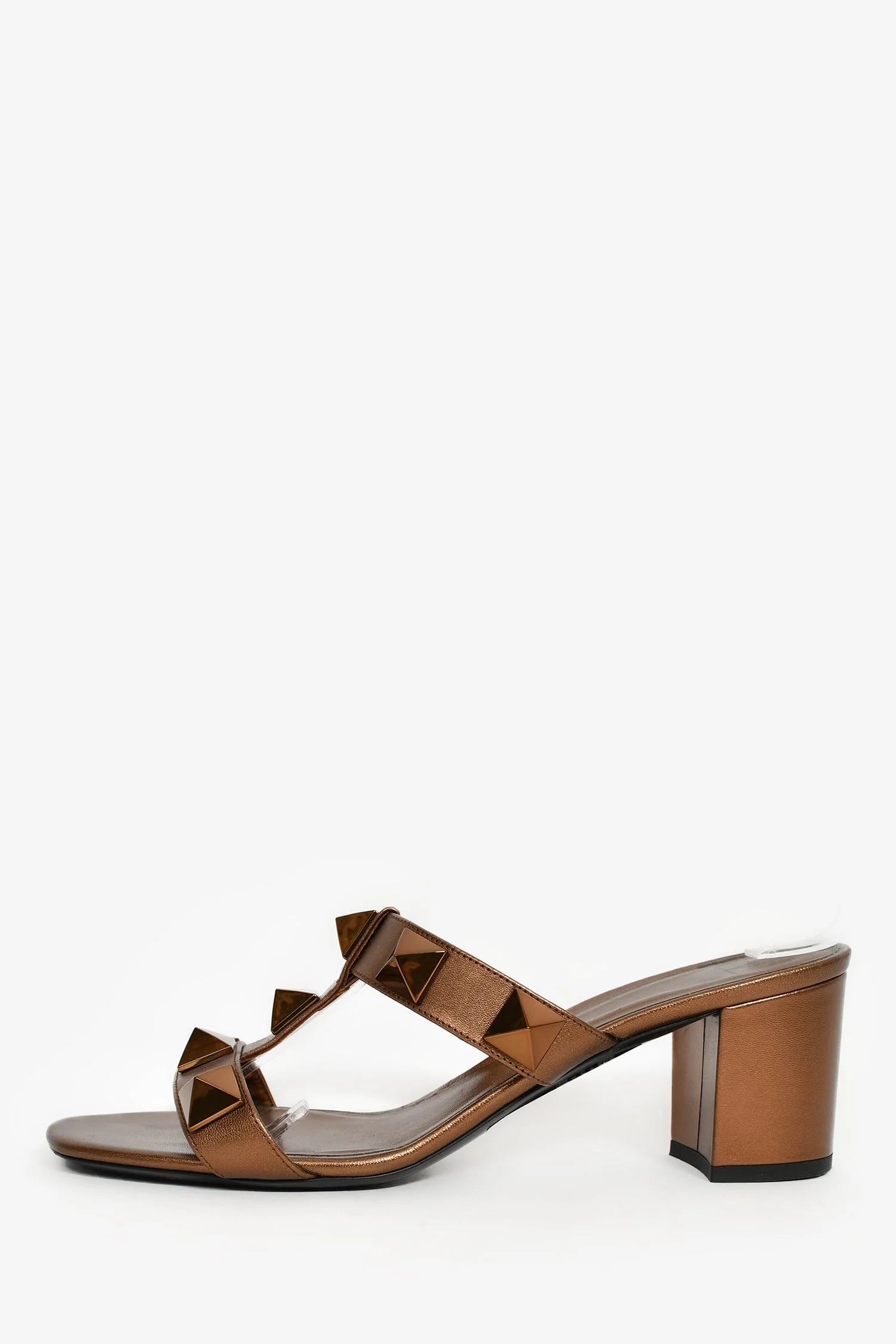 Valentino Bronze Leather 'Rockstud' Accents T-Strap Heels Size 40 - Image 4