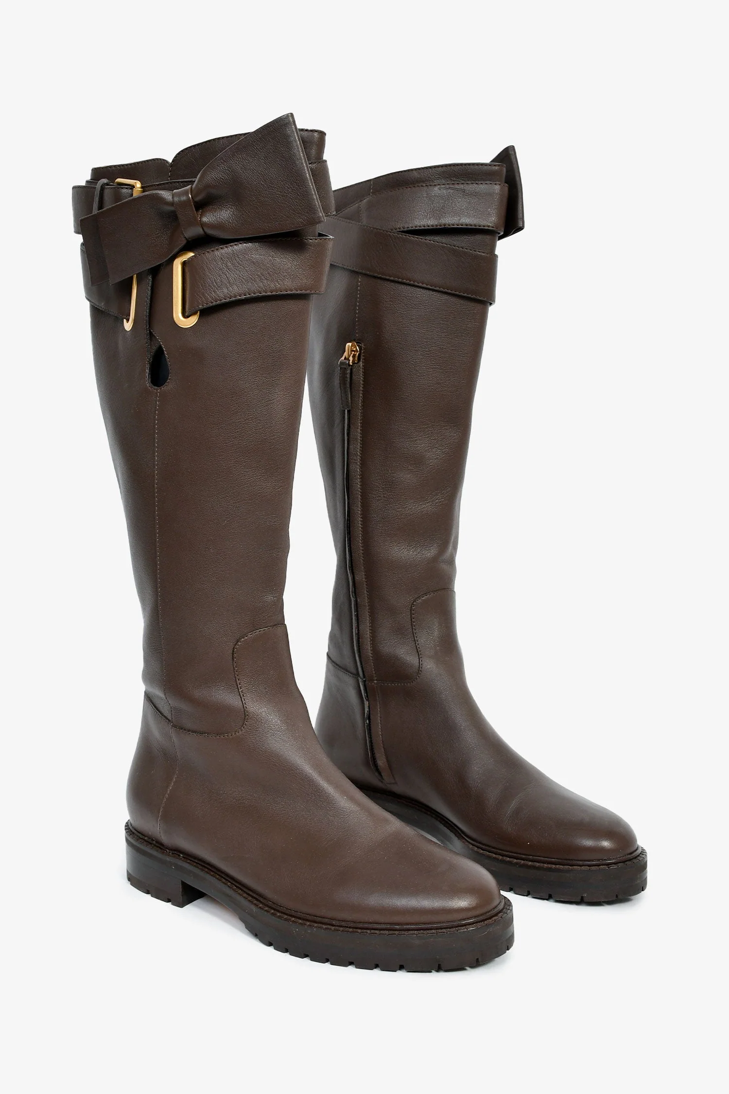 Valentino Brown Leather Knee High Bow Detail Valentino Boots Size 37 - Image 2