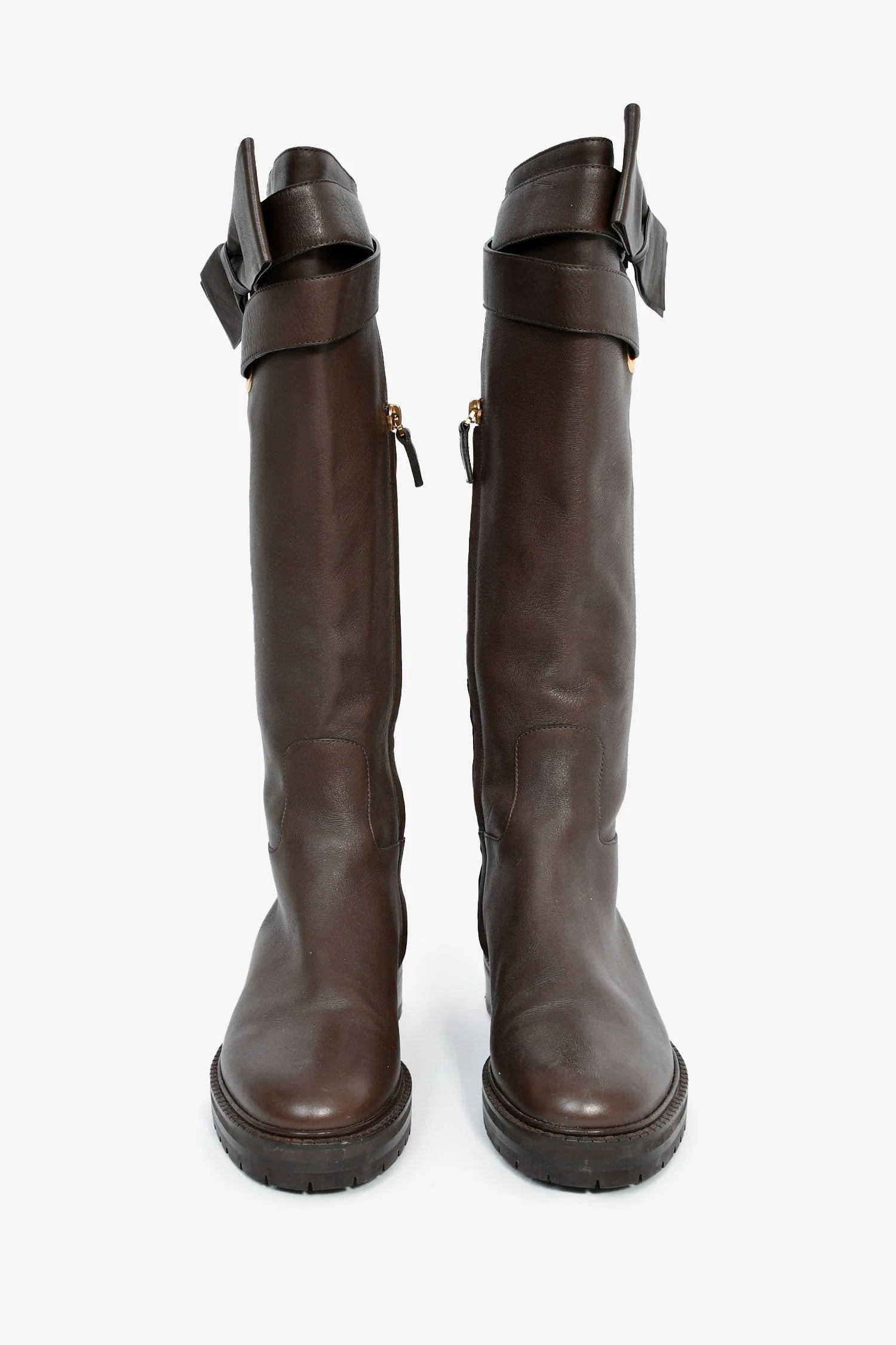 Valentino Brown Leather Knee High Bow Detail Valentino Boots Size 37 - Image 3