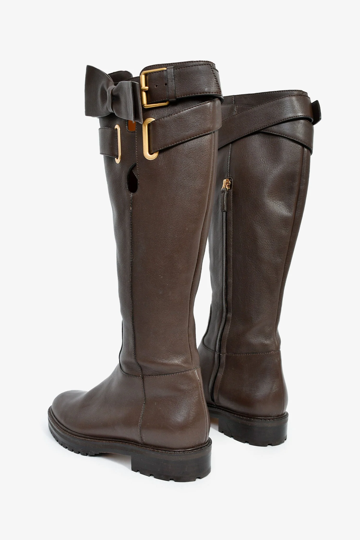 Valentino Brown Leather Knee High Bow Detail Valentino Boots Size 37 - Image 4