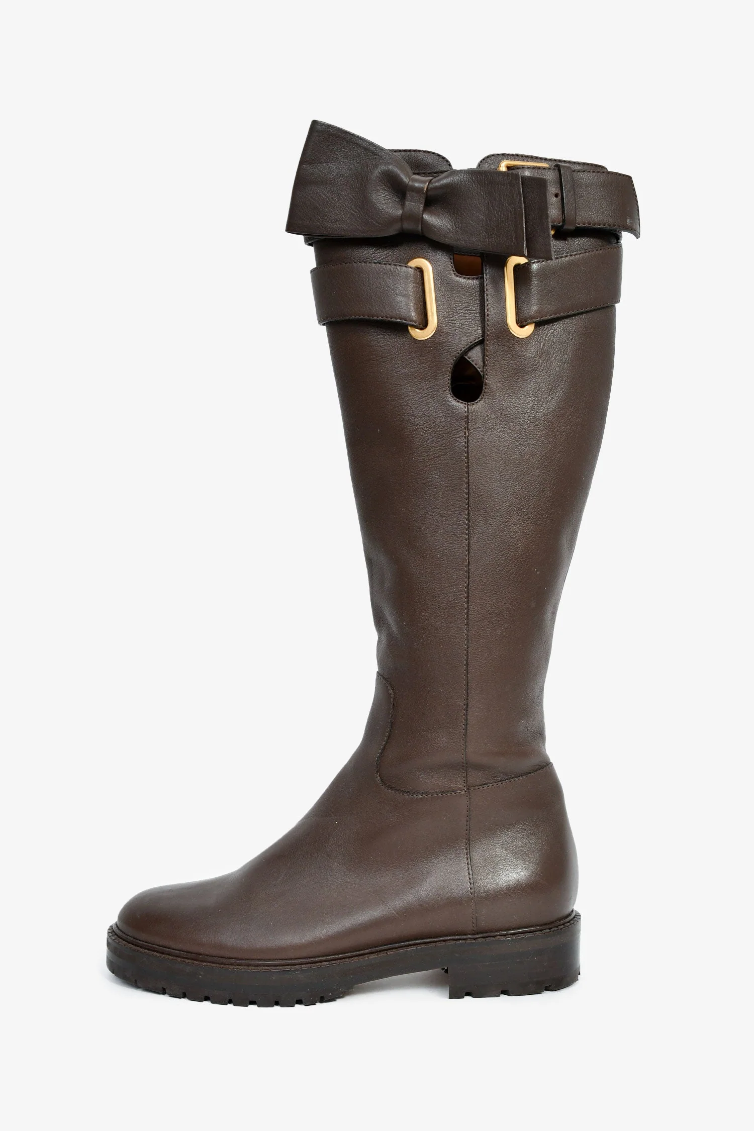 Valentino Brown Leather Knee High Bow Detail Valentino Boots Size 37 - Image 5